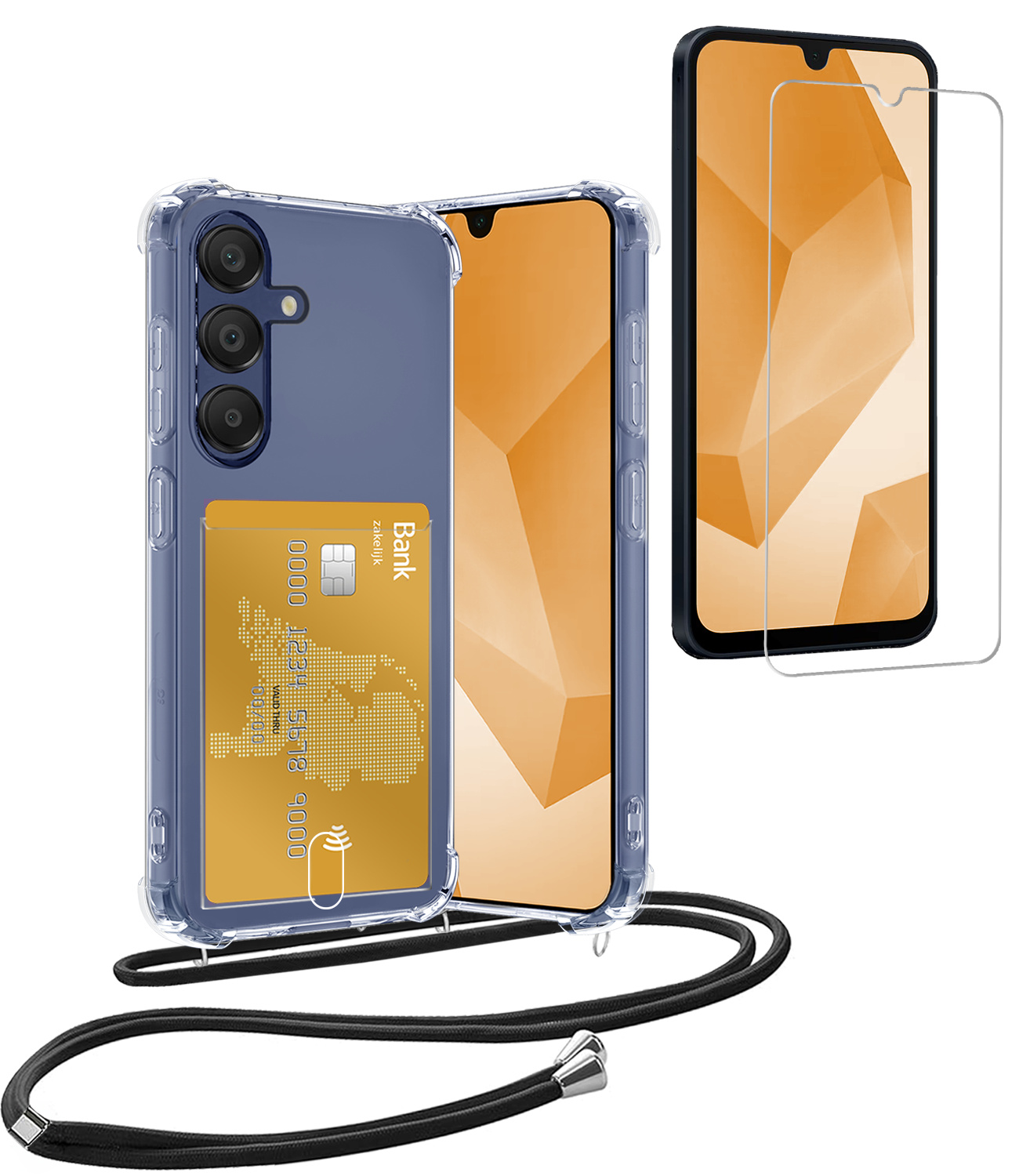 Nomfy Nomfy Samsung Galaxy A16 Hoesje Pashouder met Koord Met Screenprotector