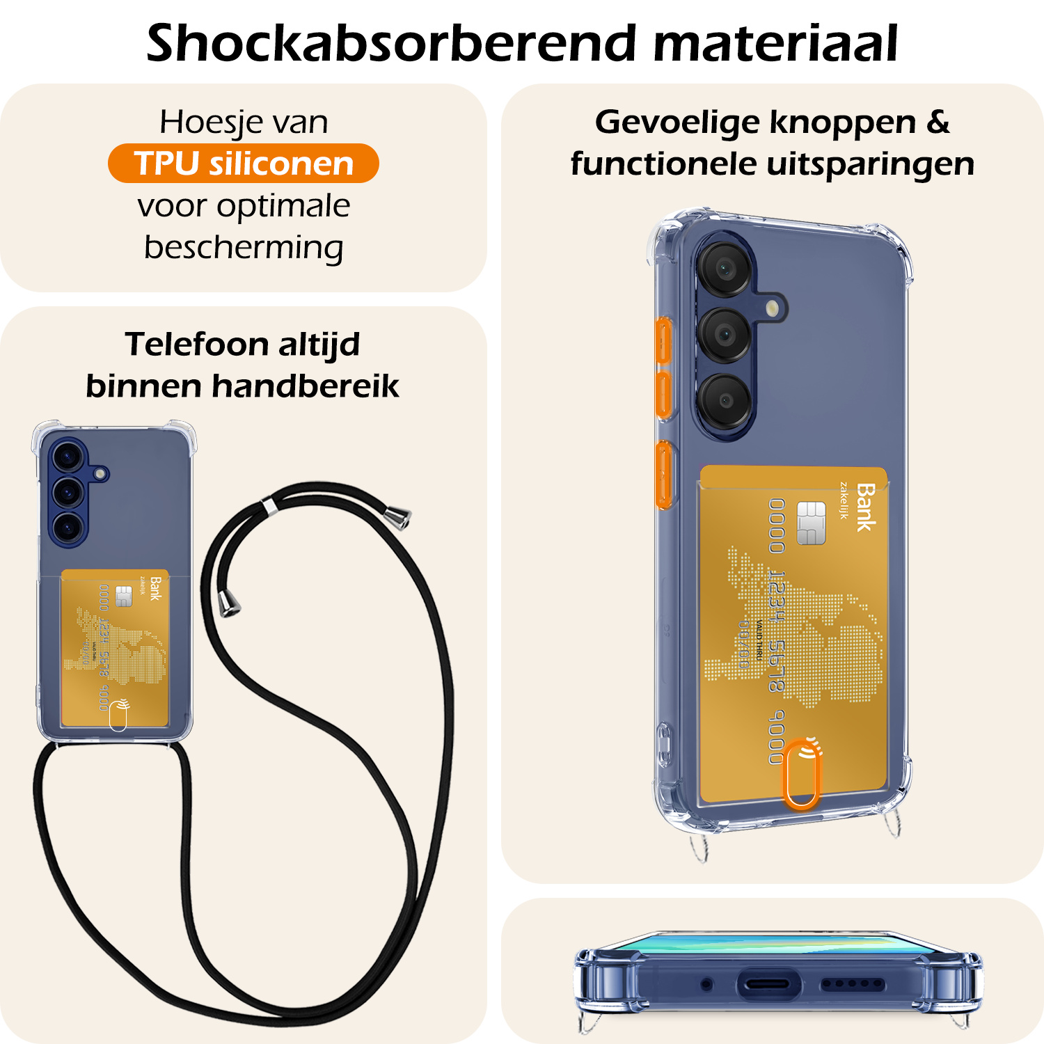 Nomfy Nomfy Samsung Galaxy A16 Hoesje Pashouder met Koord Met Screenprotector