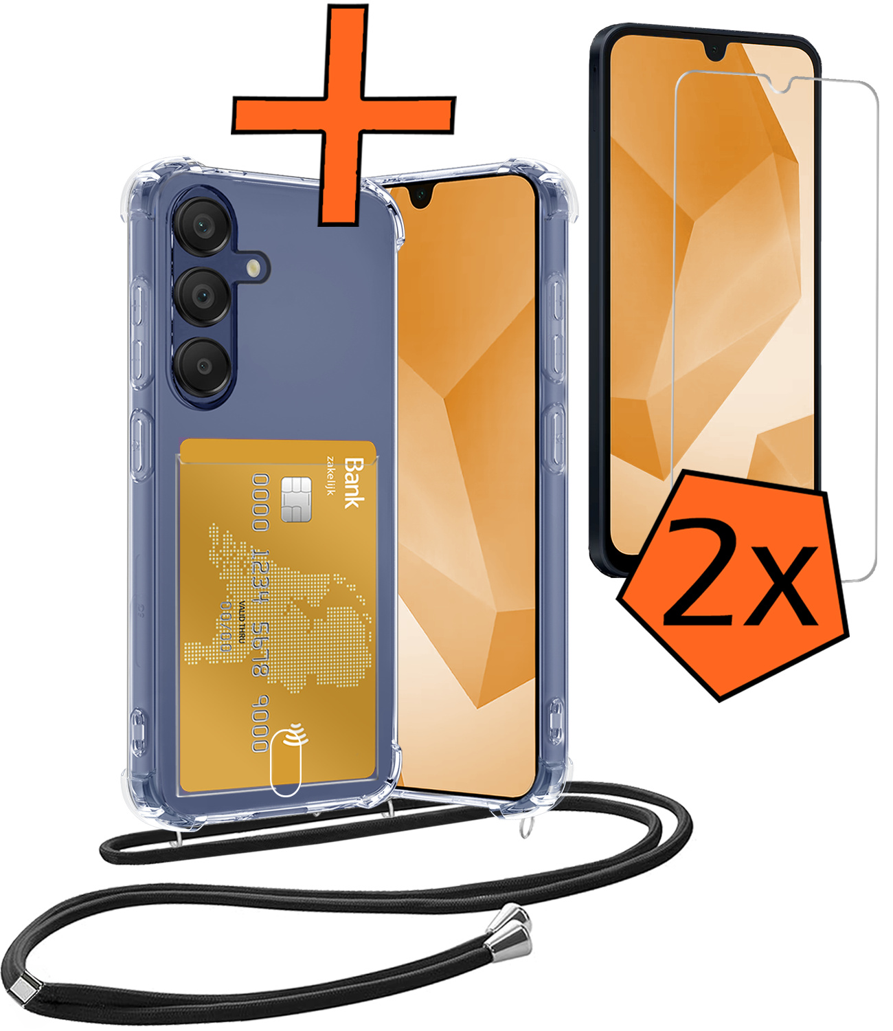 Nomfy Nomfy Samsung Galaxy A16 Hoesje Pashouder met Koord Met 2x Screenprotector