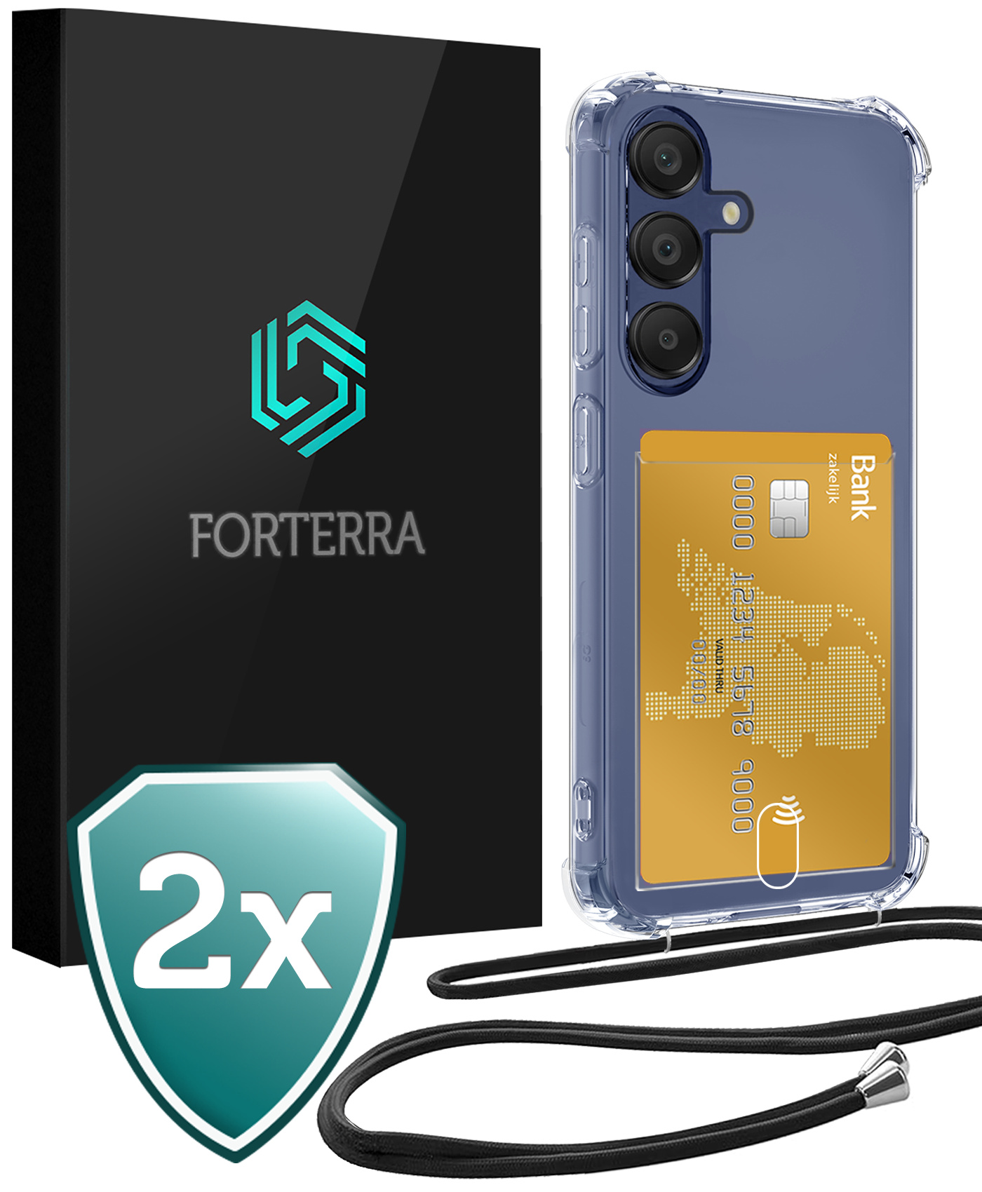 Forterra Forterra Samsung Galaxy A16 Hoesje Pashouder met Koord - 2 PACK