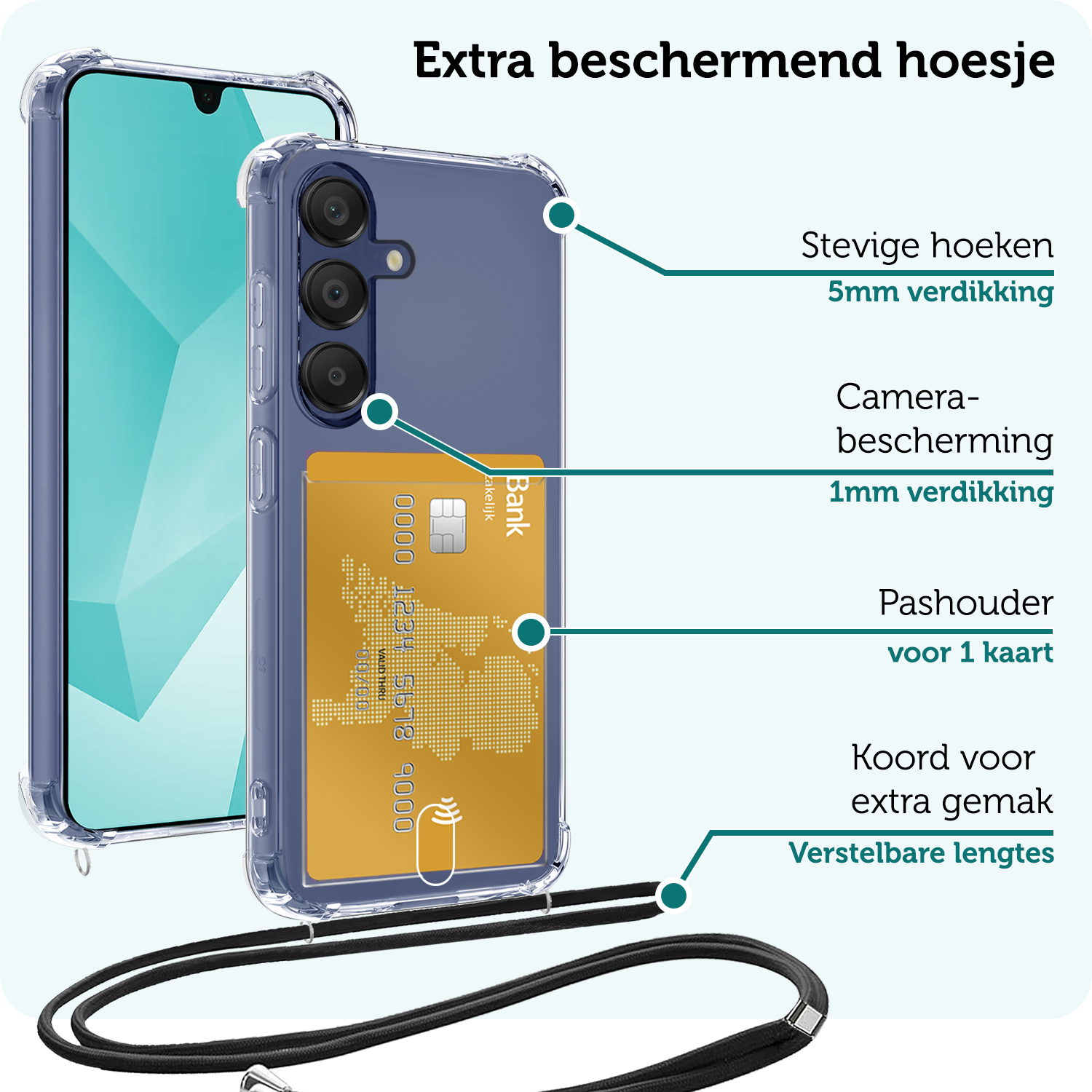 Forterra Forterra Samsung Galaxy A16 Hoesje Pashouder met Koord - 2 PACK