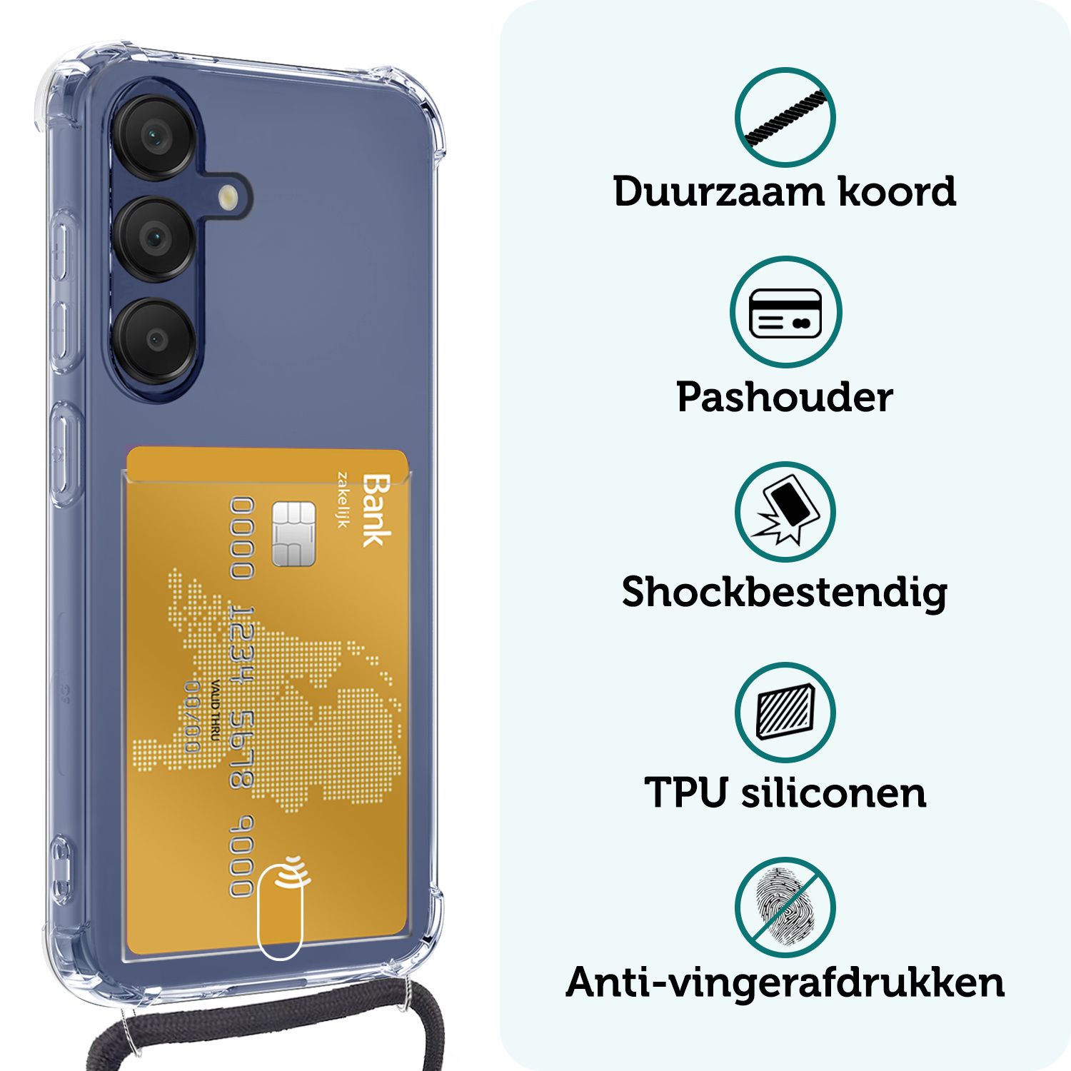 Forterra Forterra Samsung Galaxy A16 Hoesje Pashouder met Koord Met 2x Screenprotector