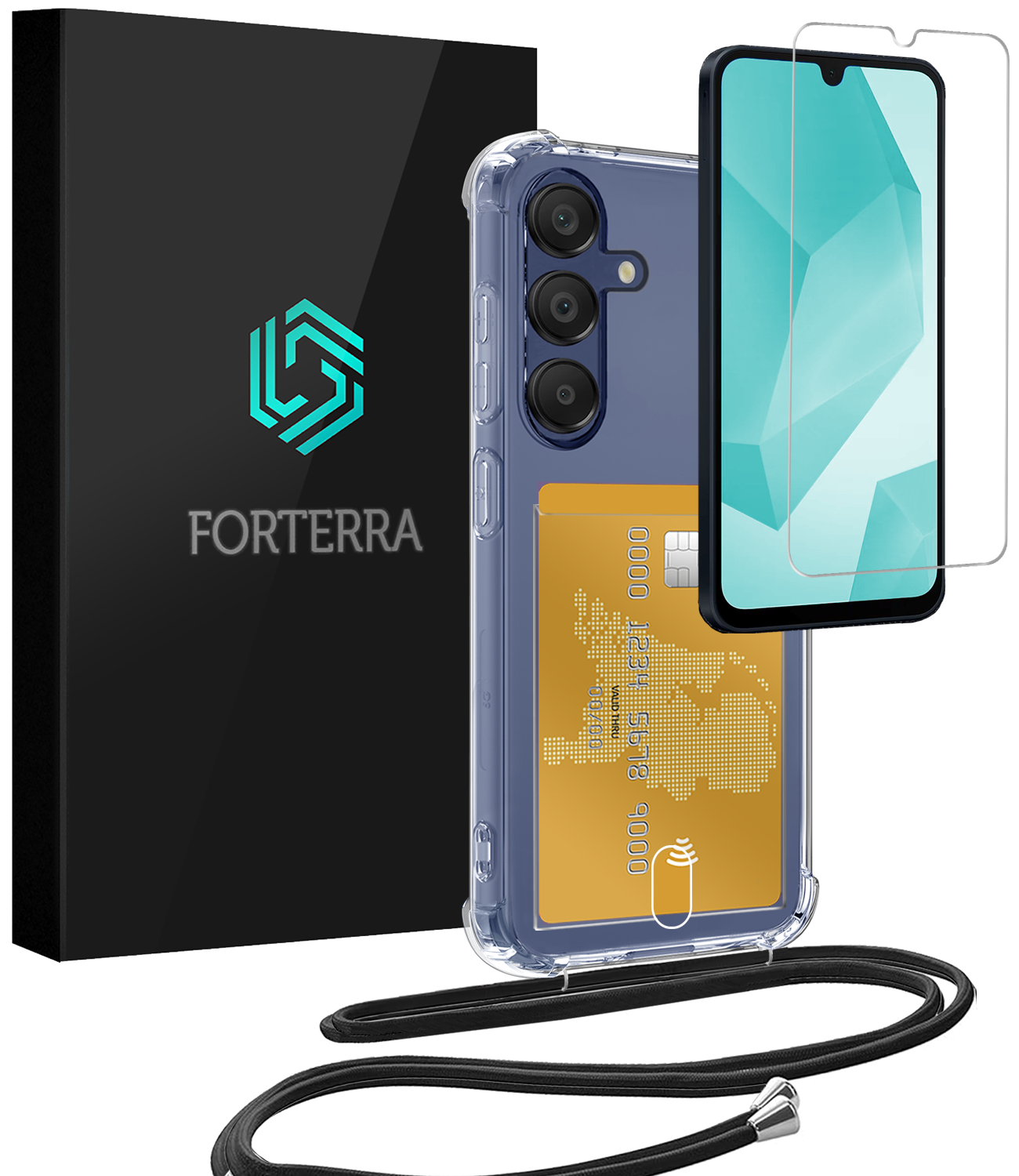 Forterra Forterra Samsung Galaxy A16 Hoesje Pashouder met Koord Met Screenprotector