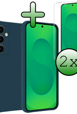 BASEY. BASEY. Samsung Galaxy S25 Hoesje Siliconen Met 2x Screenprotector - Donkerblauw