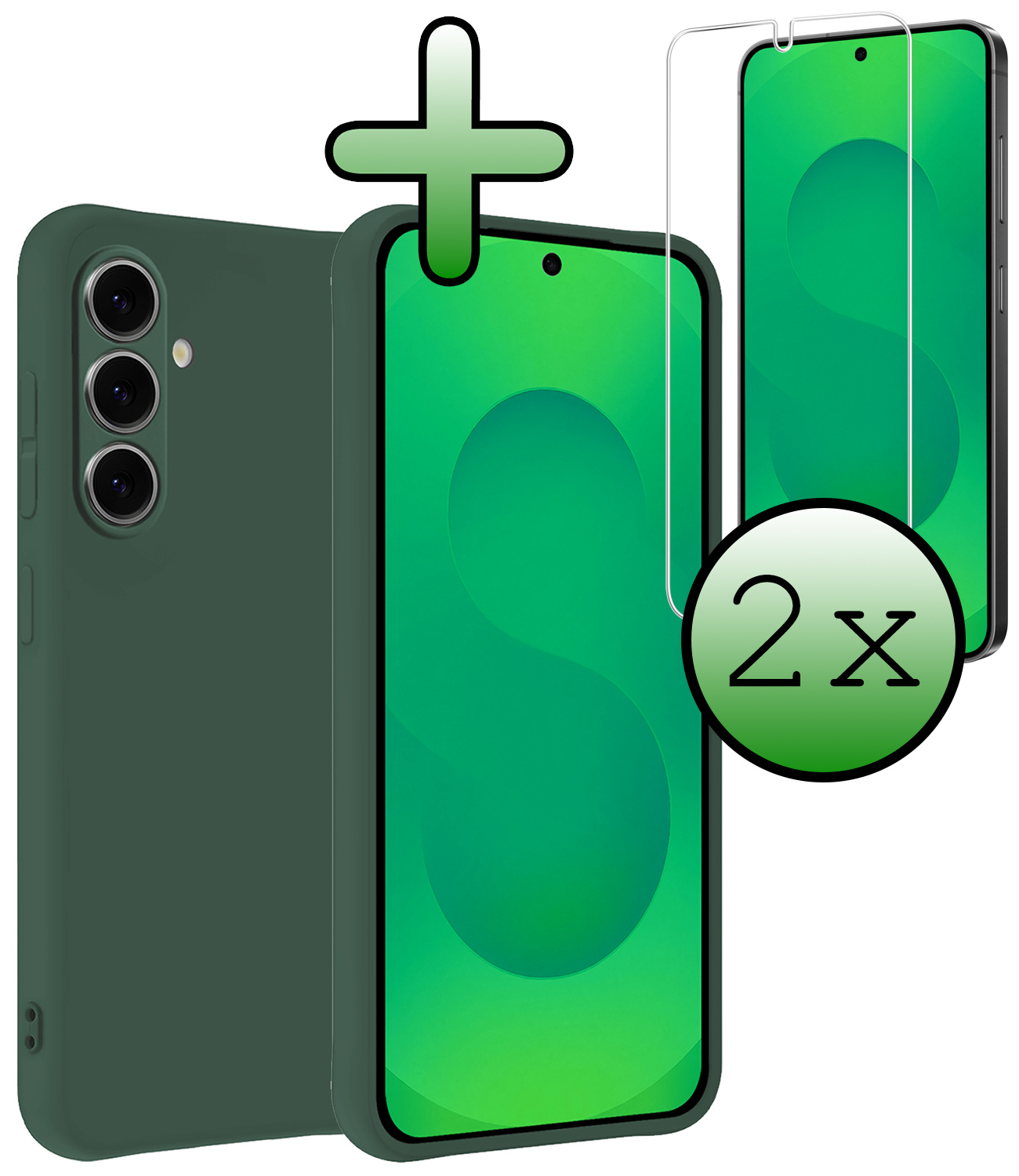 BASEY. BASEY. Samsung Galaxy S25 Hoesje Siliconen Met 2x Screenprotector - Donkergroen