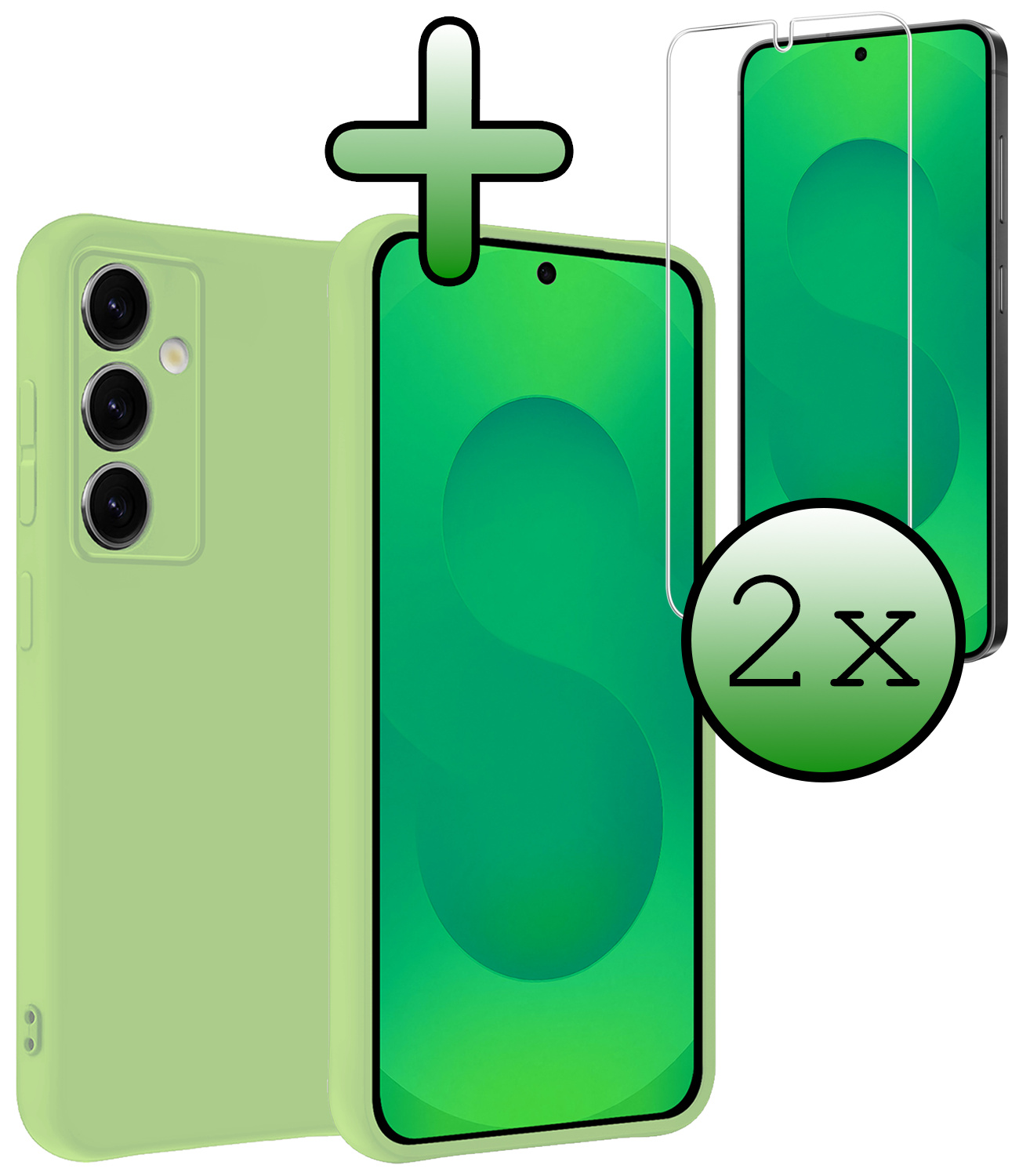 BASEY. BASEY. Samsung Galaxy S25 Hoesje Siliconen Met 2x Screenprotector - Groen