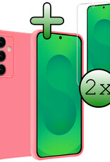 BASEY. BASEY. Samsung Galaxy S25 Hoesje Siliconen Met 2x Screenprotector - Lichtroze