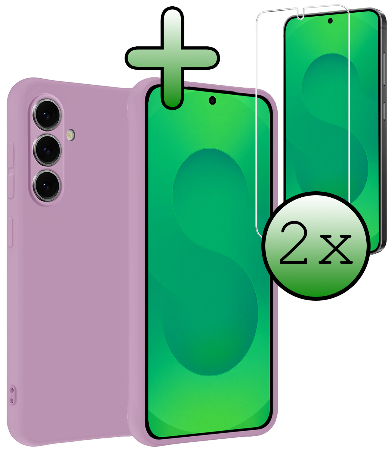 BASEY. BASEY. Samsung Galaxy S25 Hoesje Siliconen Met 2x Screenprotector - Lila