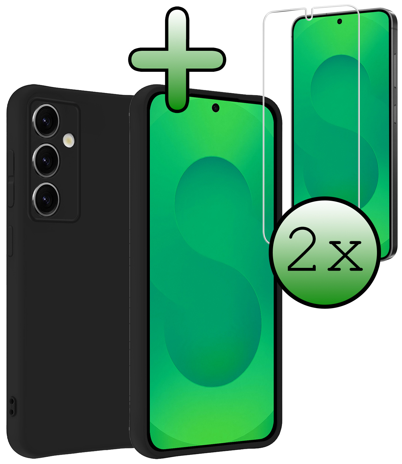 BASEY. BASEY. Samsung Galaxy S25 Hoesje Siliconen Met 2x Screenprotector - Zwart