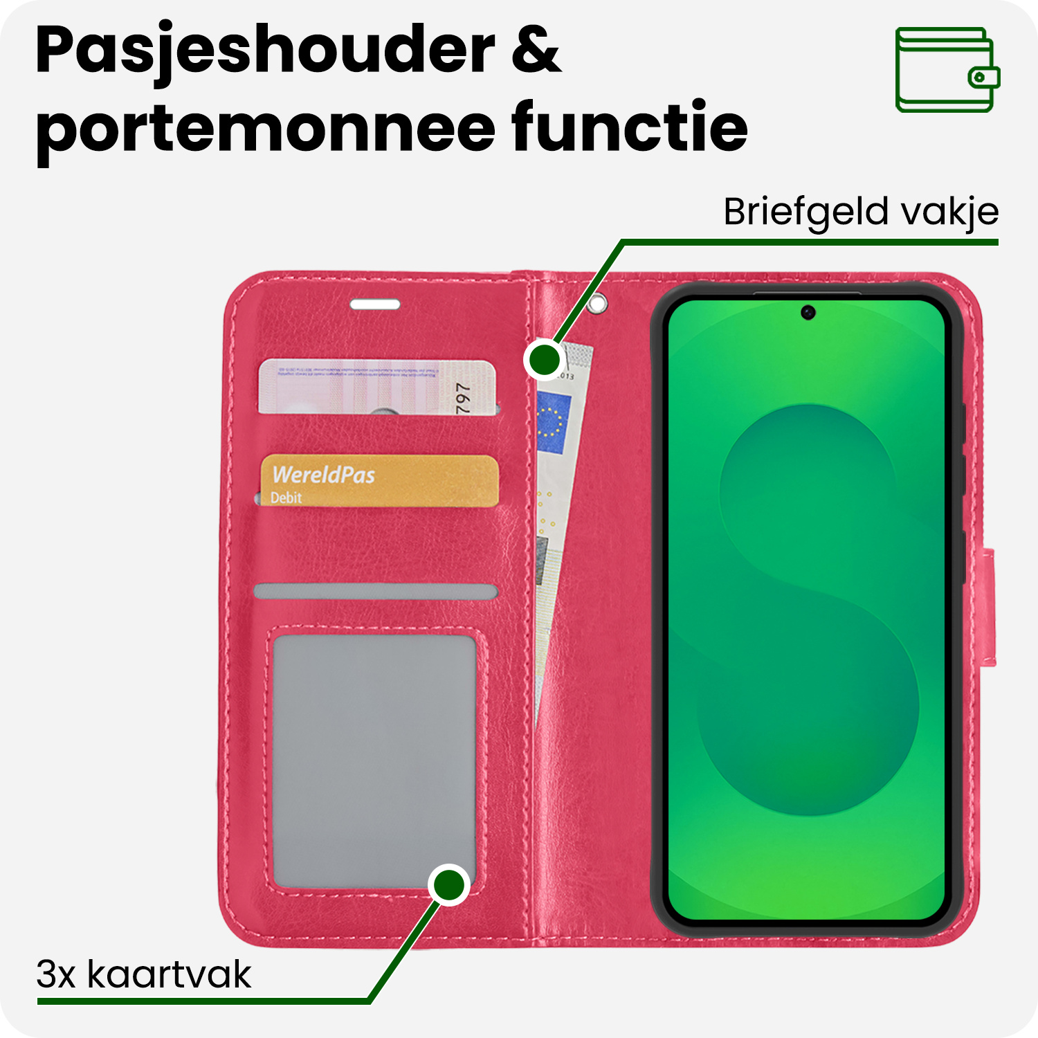 BASEY. BASEY. Samsung Galaxy S25 Hoesje Bookcase - Donkerroze