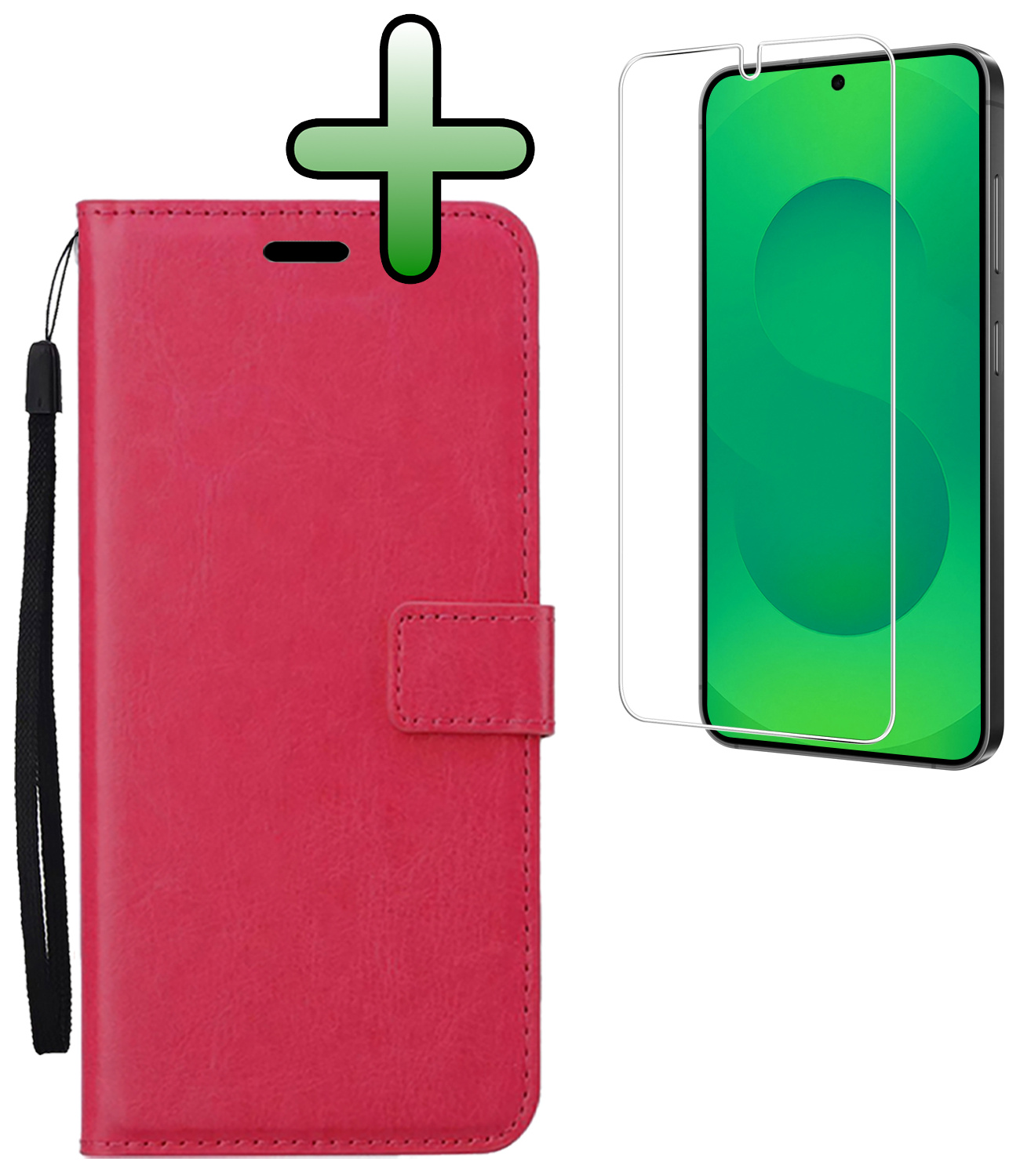 BASEY. BASEY. Samsung Galaxy S25 Hoesje Bookcase Met Screenprotector - Donkerroze