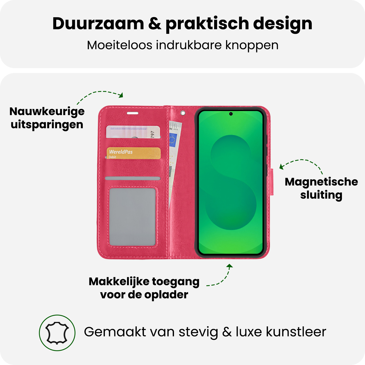 BASEY. BASEY. Samsung Galaxy S25 Hoesje Bookcase Met Screenprotector - Donkerroze