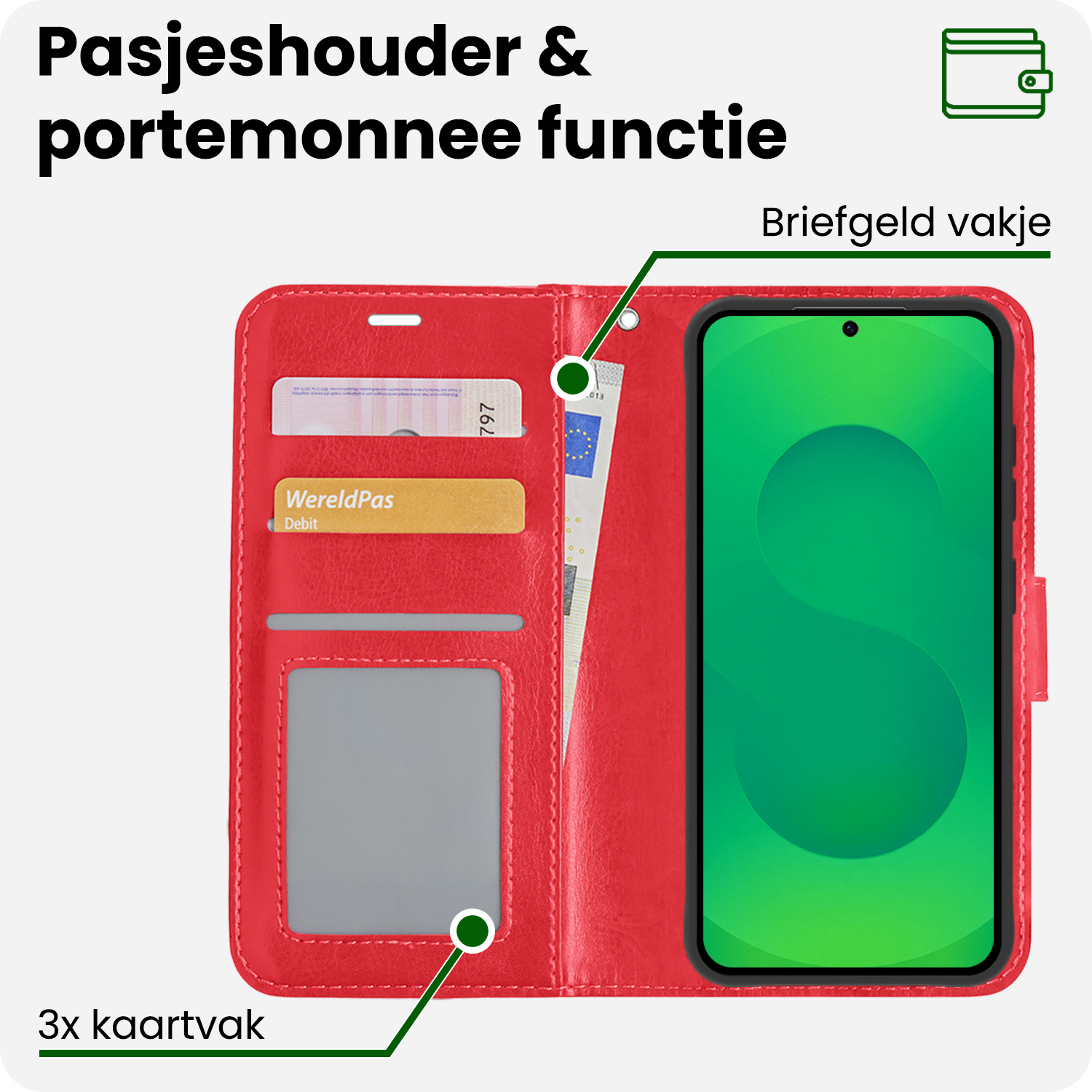 BASEY. BASEY. Samsung Galaxy S25 Hoesje Bookcase Met Screenprotector - Rood