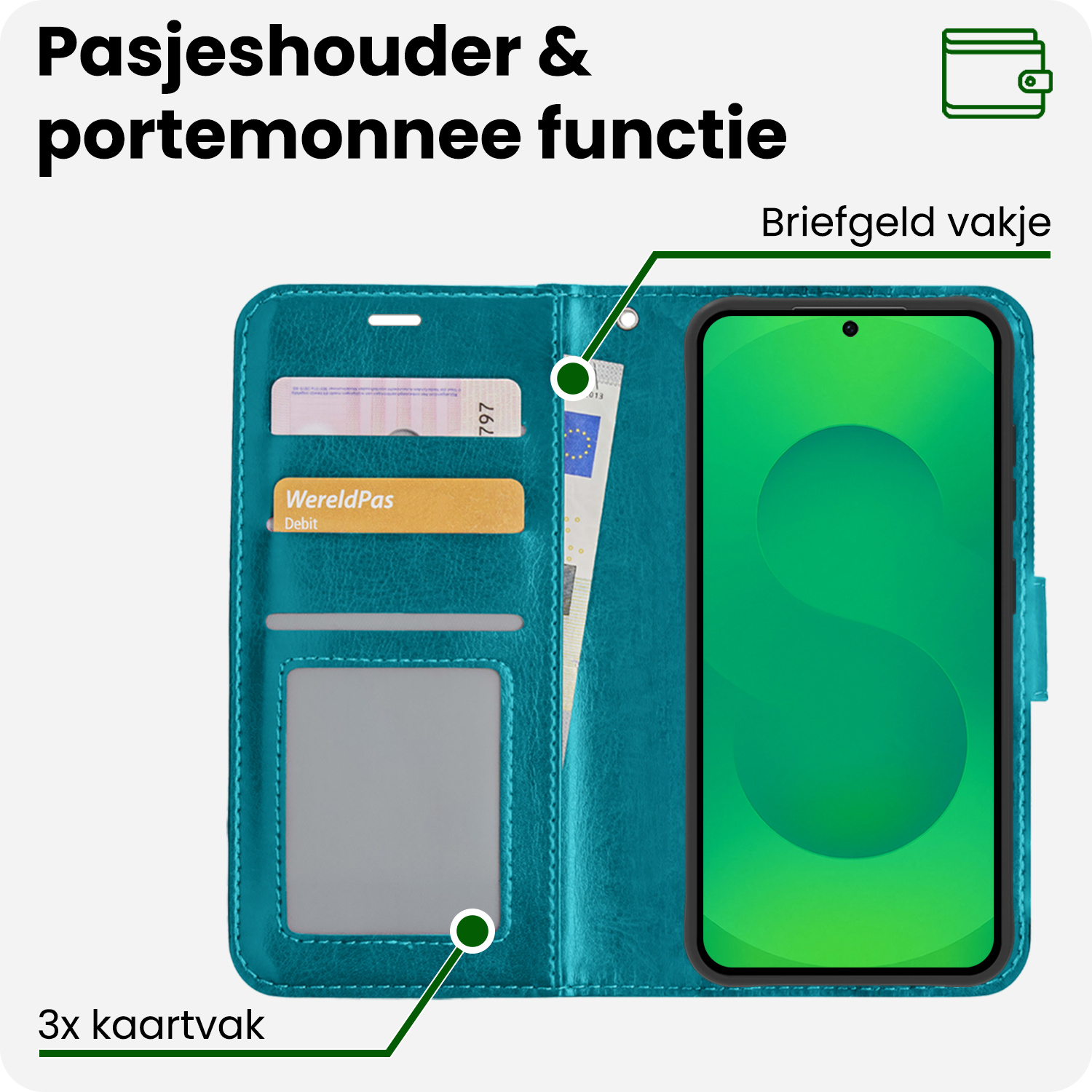 BASEY. BASEY. Samsung Galaxy S25 Hoesje Bookcase Met Screenprotector - Turquoise