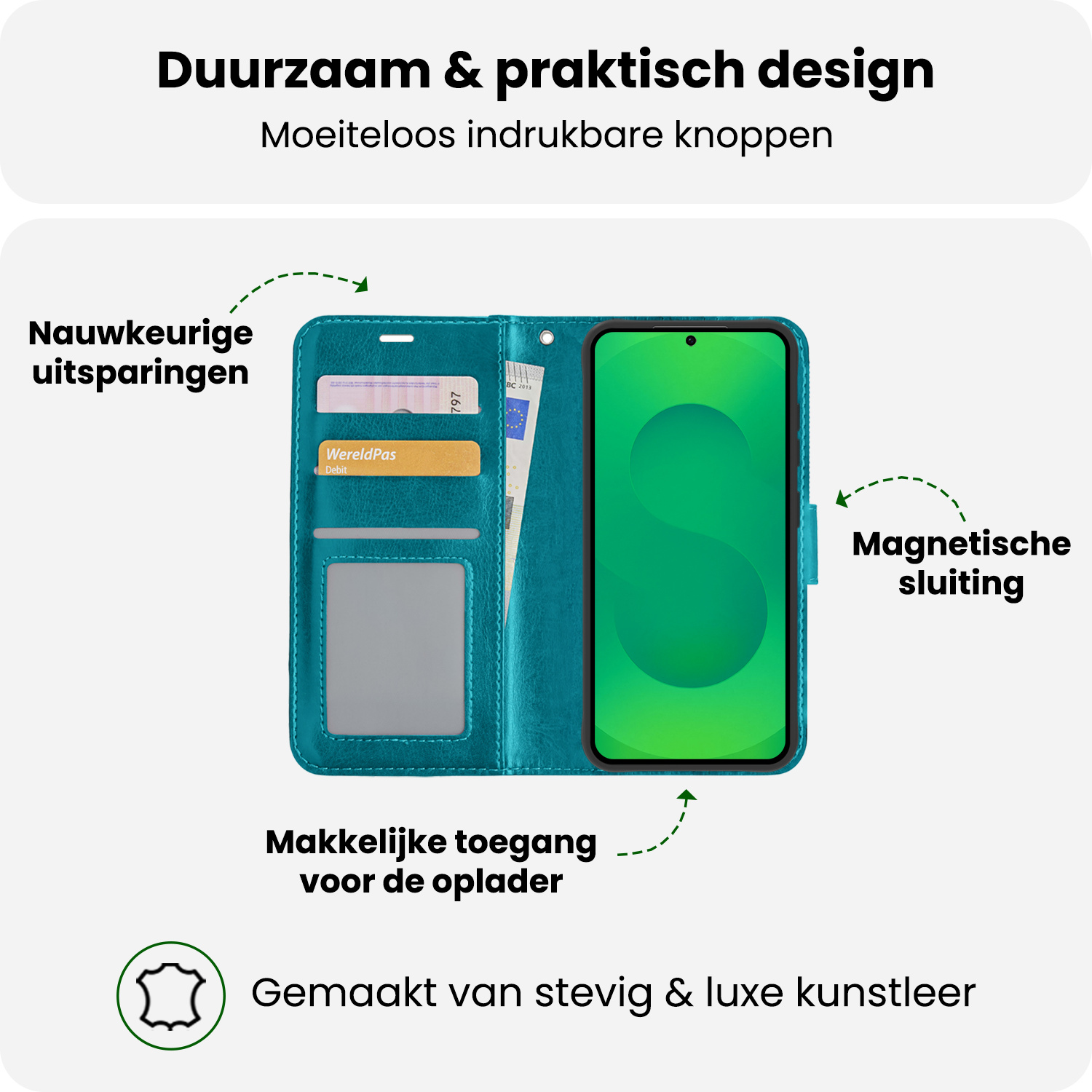 BASEY. BASEY. Samsung Galaxy S25 Hoesje Bookcase Met Screenprotector - Turquoise