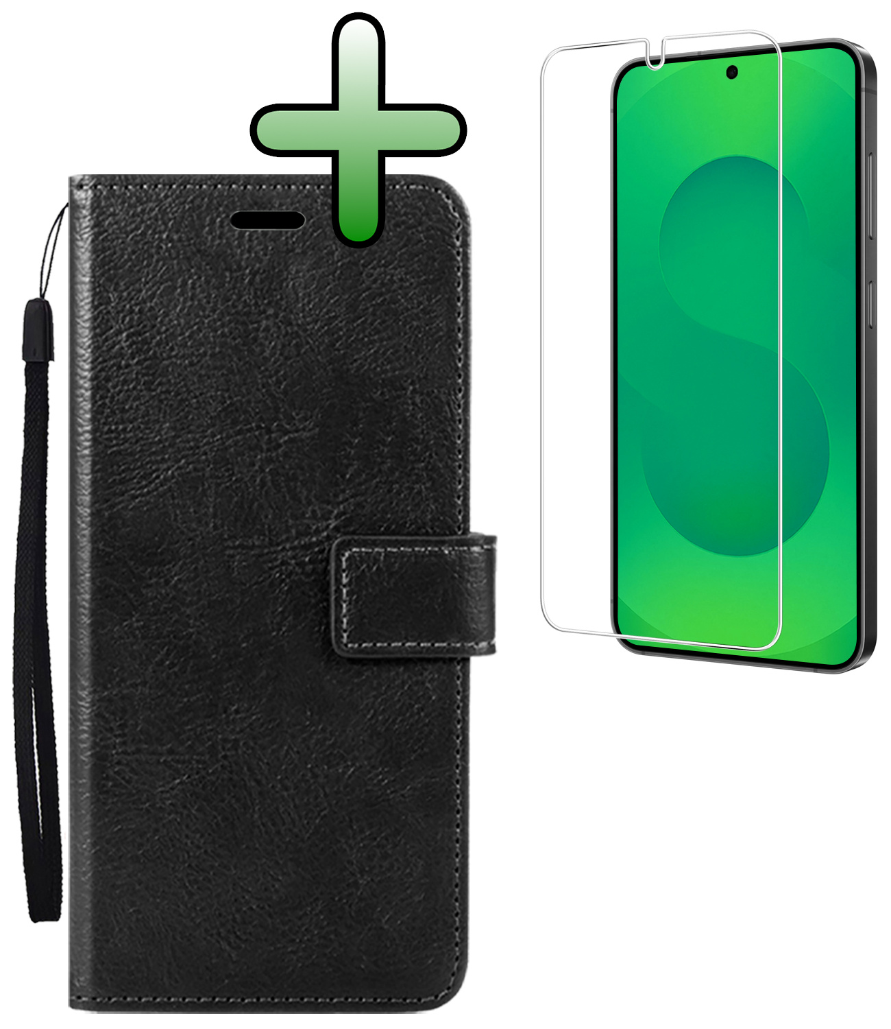 BASEY. BASEY. Samsung Galaxy S25 Hoesje Bookcase Met Screenprotector - Zwart