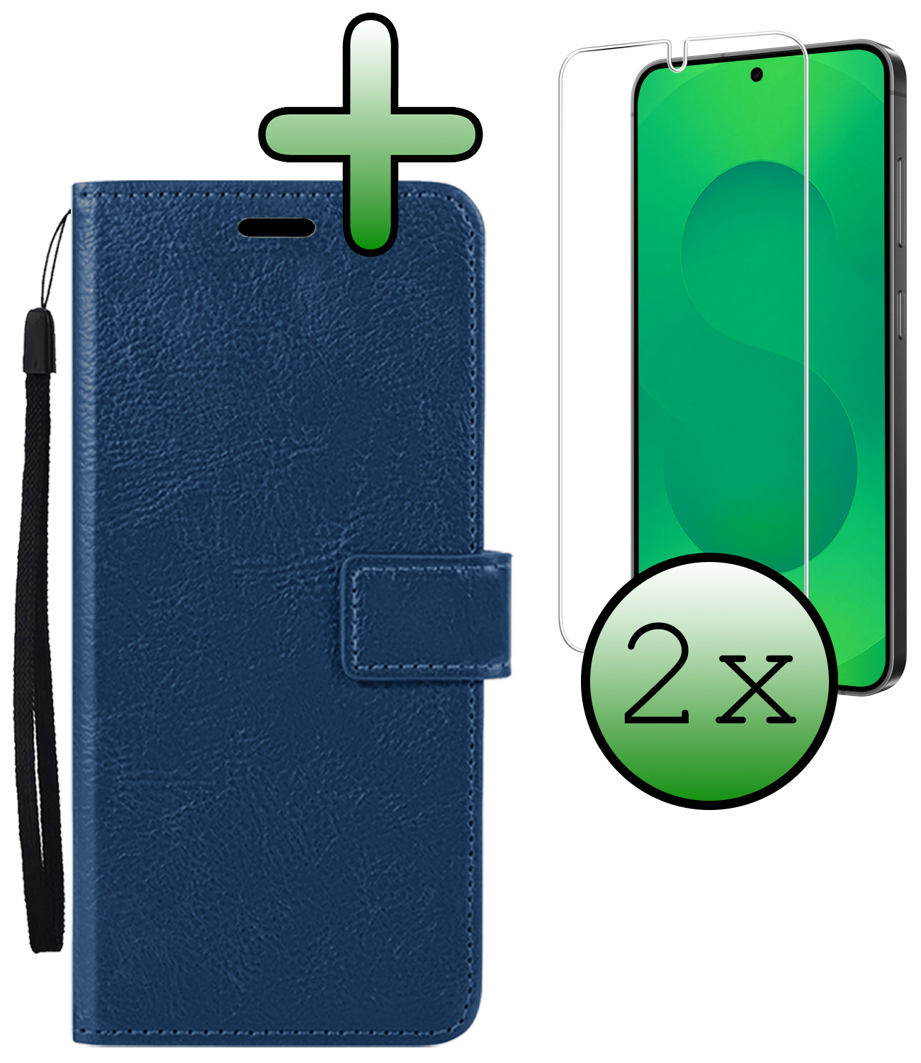 BASEY. BASEY. Samsung Galaxy S25 Hoesje Bookcase Met 2x Screenprotector - Donkerblauw