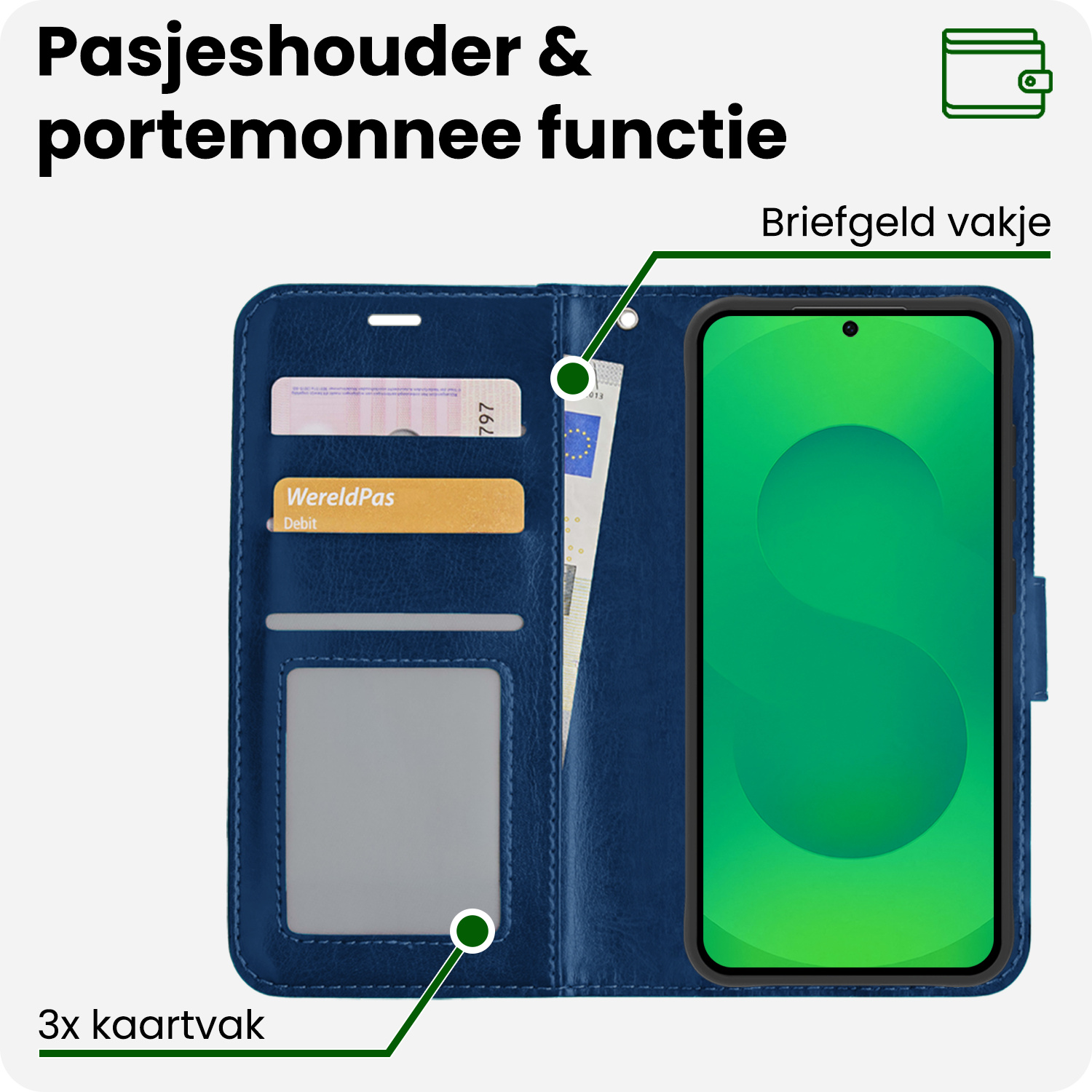 BASEY. BASEY. Samsung Galaxy S25 Hoesje Bookcase Met 2x Screenprotector - Donkerblauw