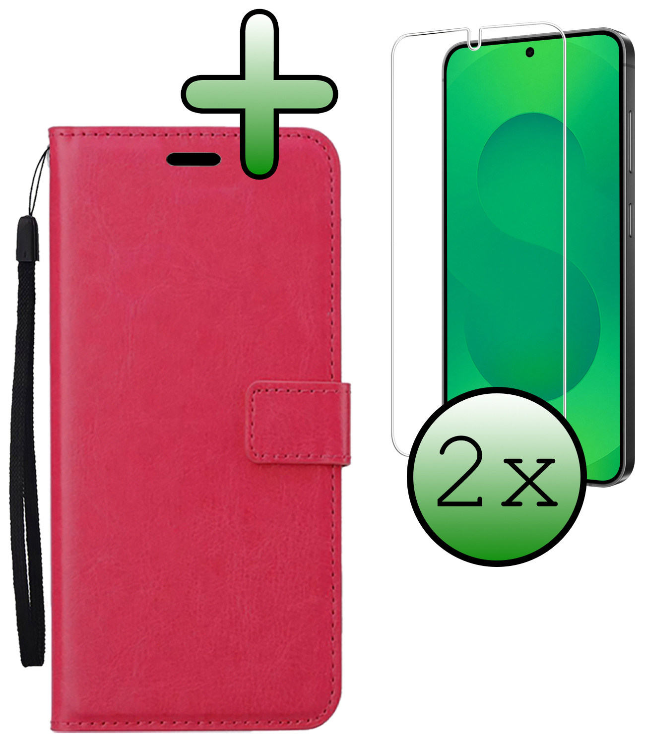 BASEY. BASEY. Samsung Galaxy S25 Hoesje Bookcase Met 2x Screenprotector - Donkerroze