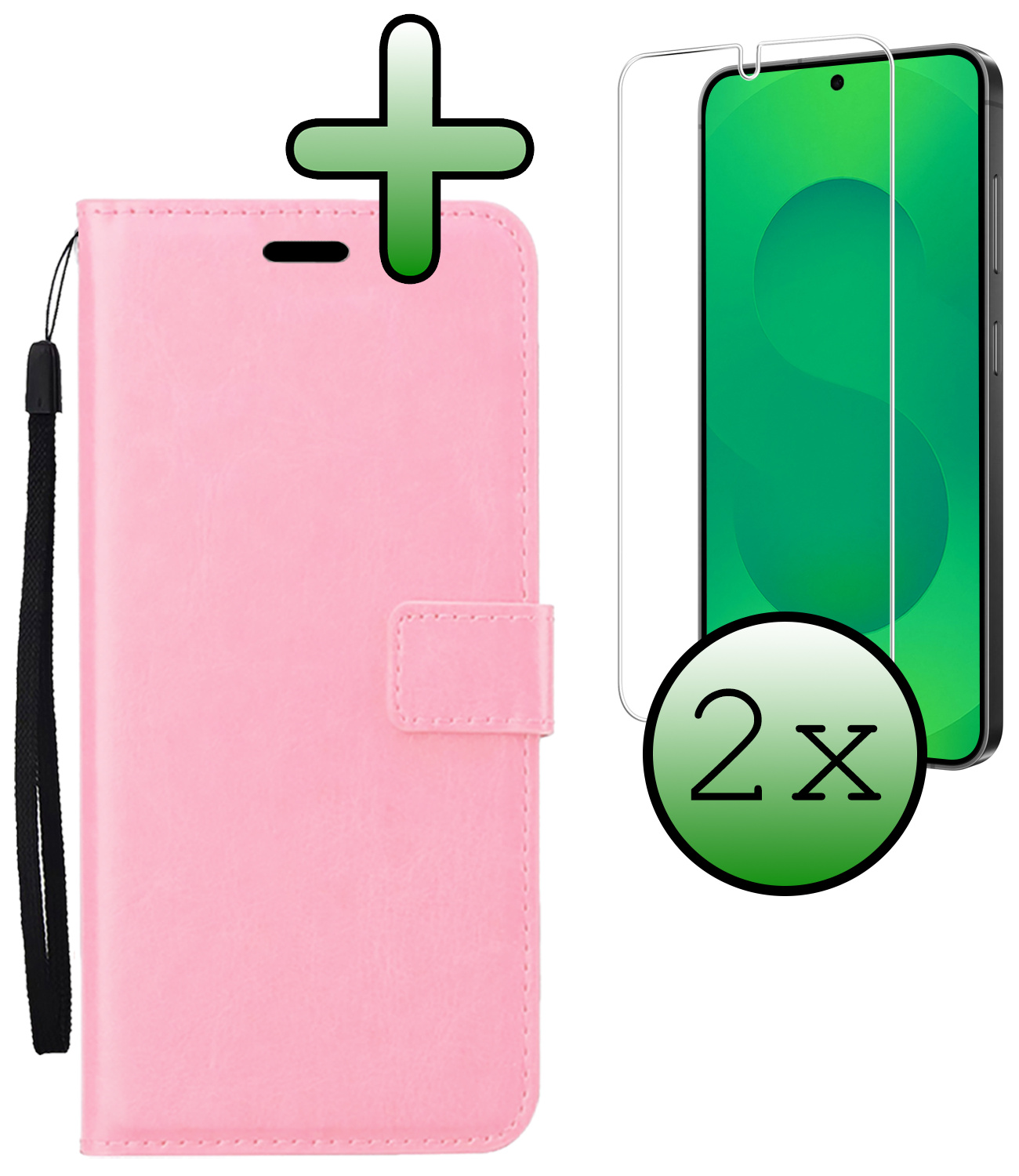 BASEY. BASEY. Samsung Galaxy S25 Hoesje Bookcase Met 2x Screenprotector - Lichtroze