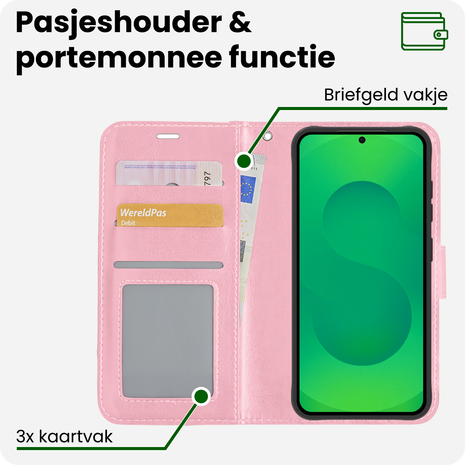 BASEY. BASEY. Samsung Galaxy S25 Hoesje Bookcase Met 2x Screenprotector - Lichtroze