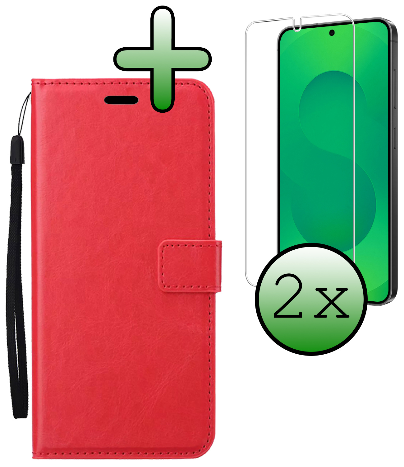 BASEY. BASEY. Samsung Galaxy S25 Hoesje Bookcase Met 2x Screenprotector - Rood