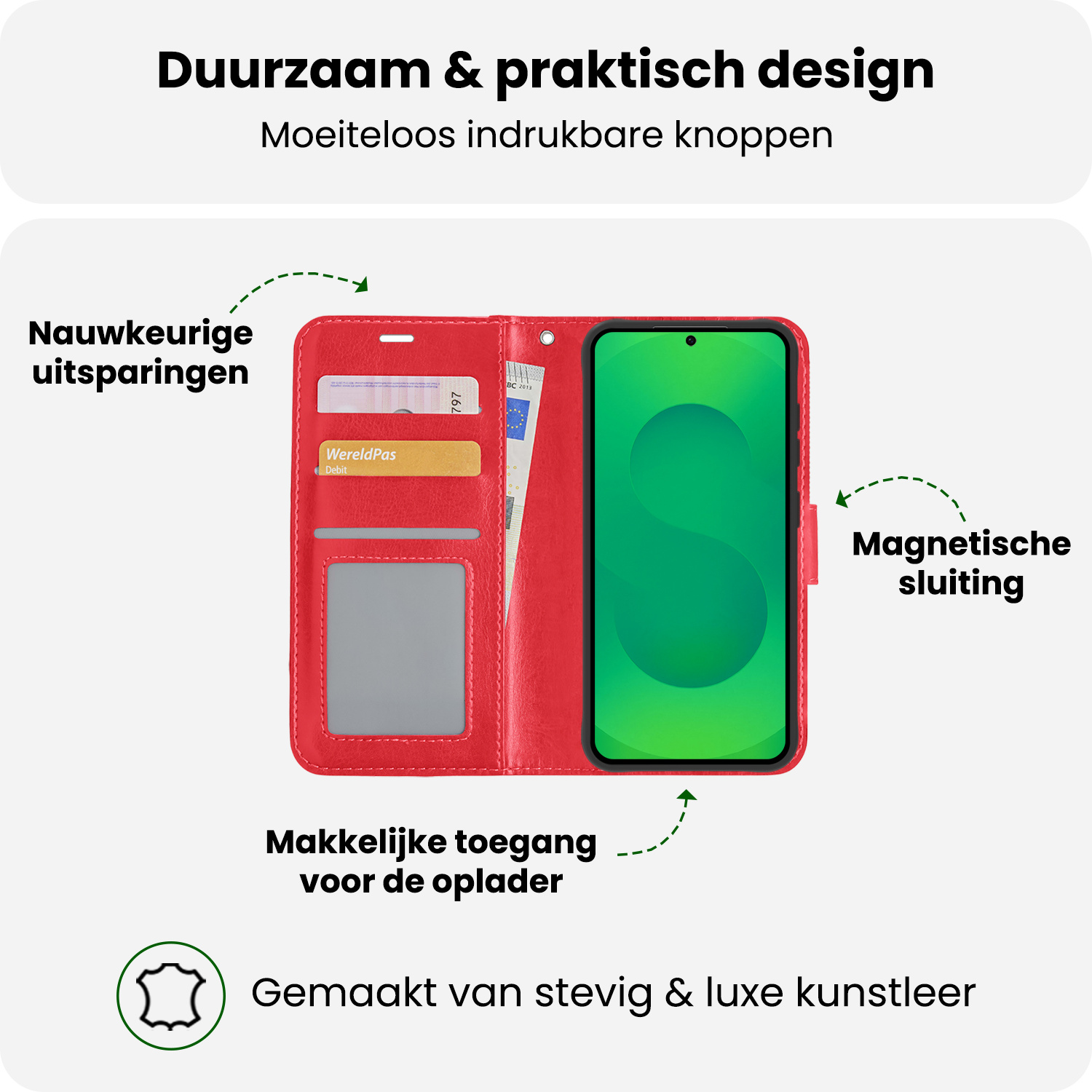 BASEY. BASEY. Samsung Galaxy S25 Hoesje Bookcase Met 2x Screenprotector - Rood