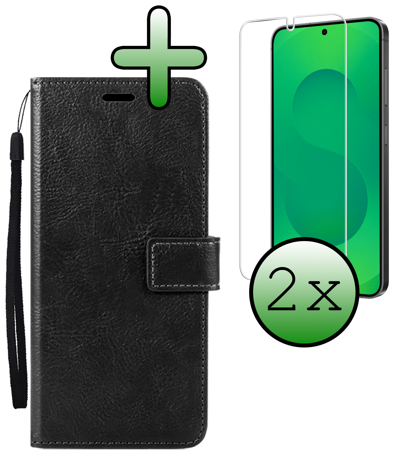 BASEY. BASEY. Samsung Galaxy S25 Hoesje Bookcase Met 2x Screenprotector - Zwart