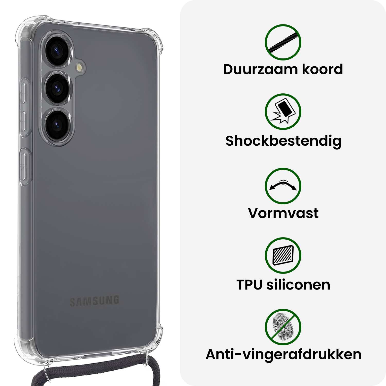BASEY. BASEY. Samsung Galaxy S25 Plus Hoesje Transparant Shockproof Met Zwart Koord