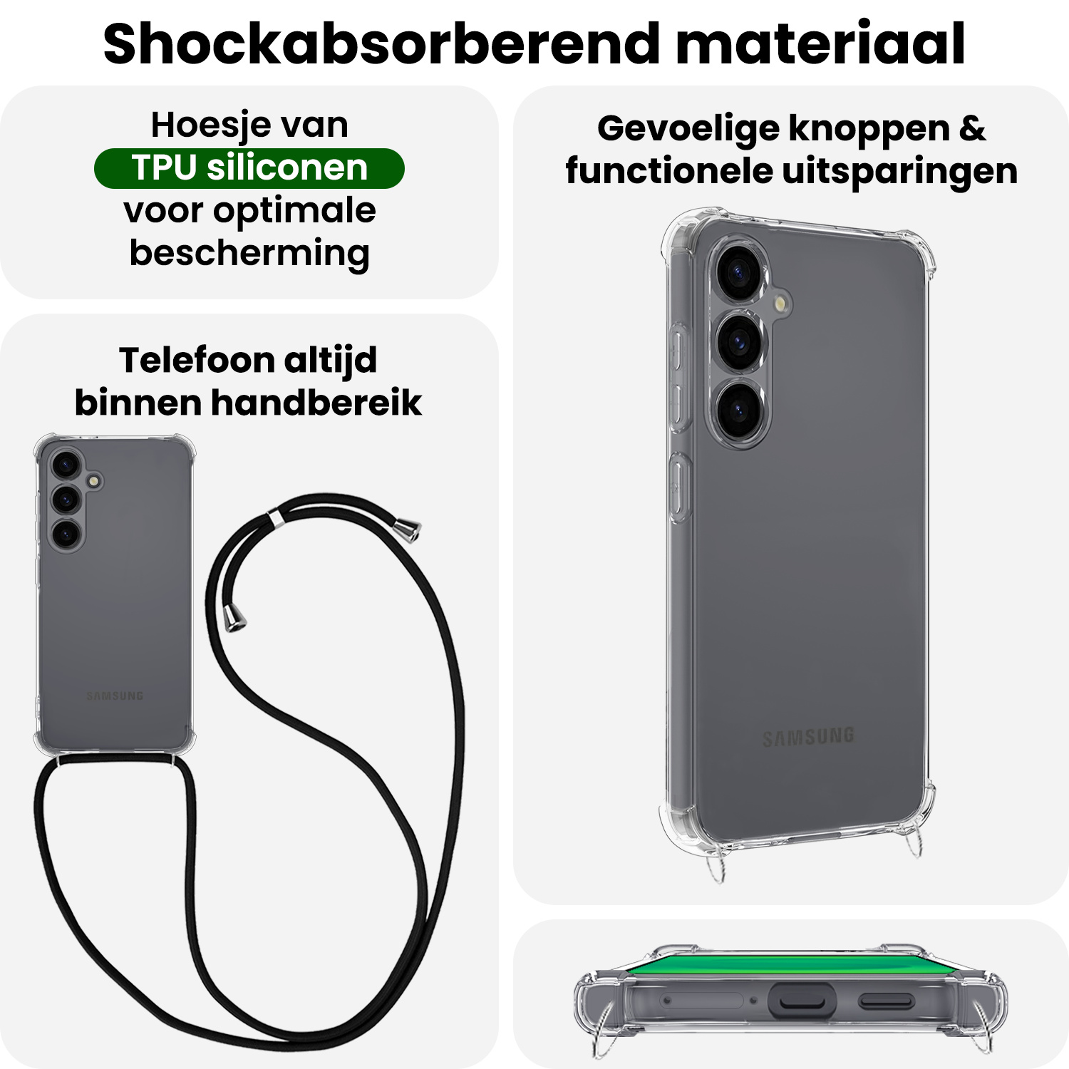 BASEY. BASEY. Samsung Galaxy S25 Plus Hoesje Transparant Shockproof Met Zwart Koord