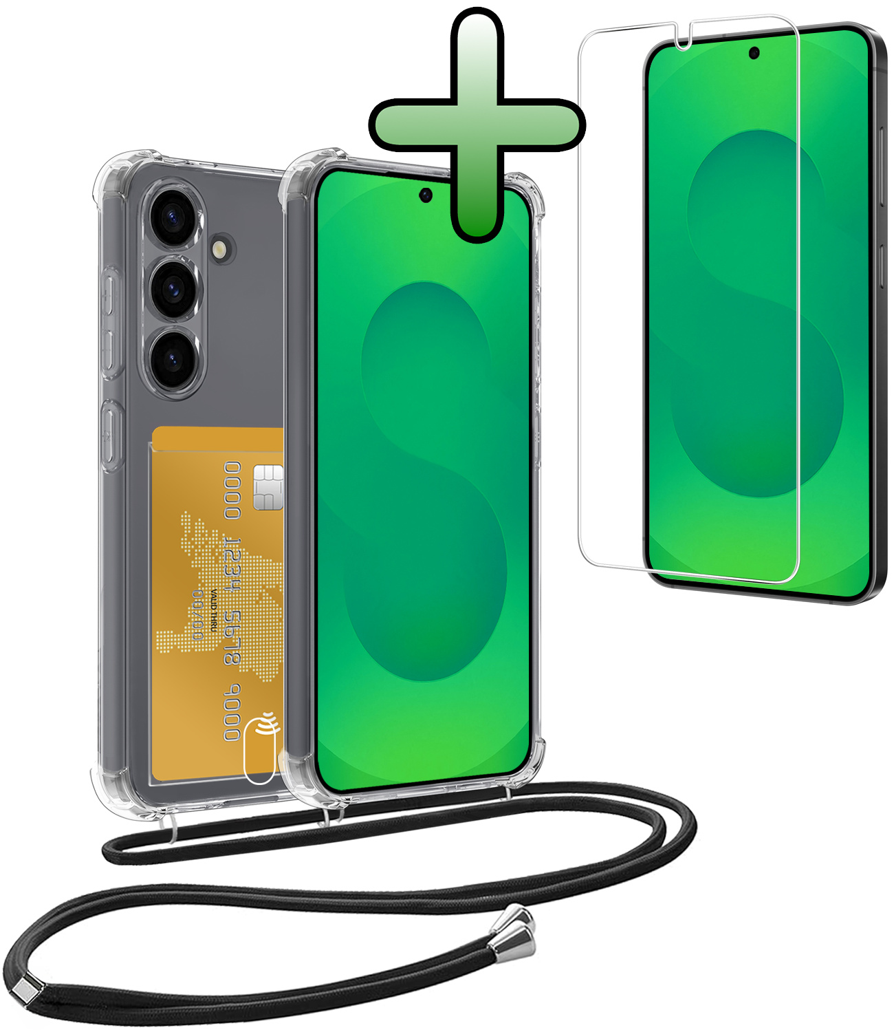 BASEY. BASEY. Samsung Galaxy S25 Plus Hoesje Pashouder met Koord Met Screenprotector