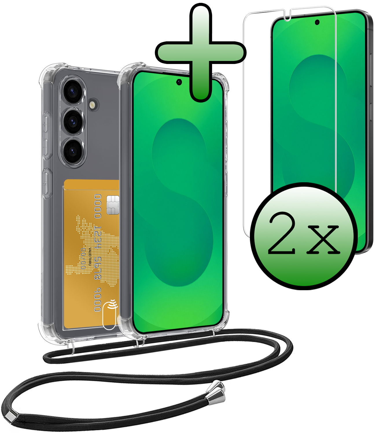 BASEY. BASEY. Samsung Galaxy S25 Plus Hoesje Pashouder met Koord Met 2x Screenprotector