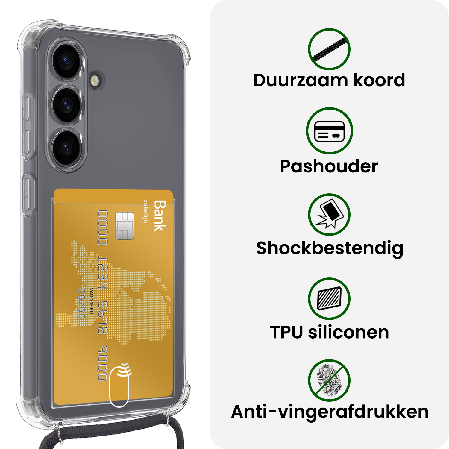 BASEY. BASEY. Samsung Galaxy S25 Plus Hoesje Pashouder met Koord Met 2x Screenprotector