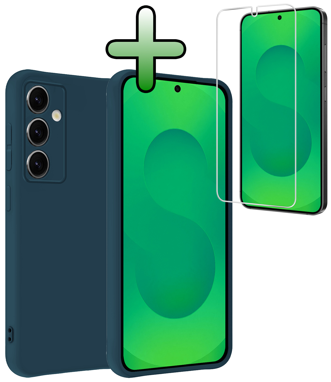 BASEY. BASEY. Samsung Galaxy S25 Plus Hoesje Siliconen Met Screenprotector - Donkerblauw