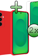 BASEY. BASEY. Samsung Galaxy S25 Plus Hoesje Siliconen Met 2x Screenprotector - Rood