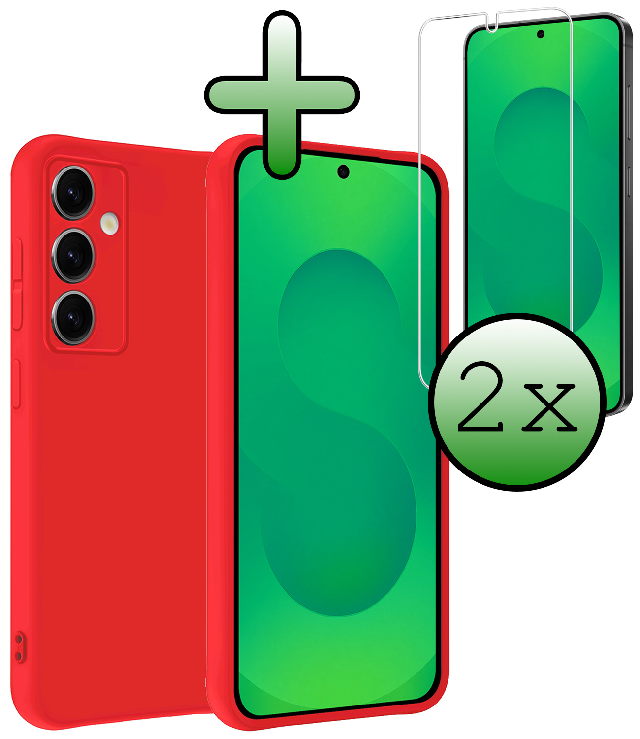 BASEY. BASEY. Samsung Galaxy S25 Plus Hoesje Siliconen Met 2x Screenprotector - Rood