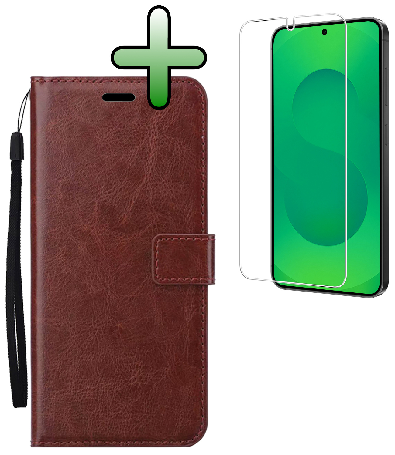 BASEY. BASEY. Samsung Galaxy S25 Plus Hoesje Bookcase Met Screenprotector - Bruin