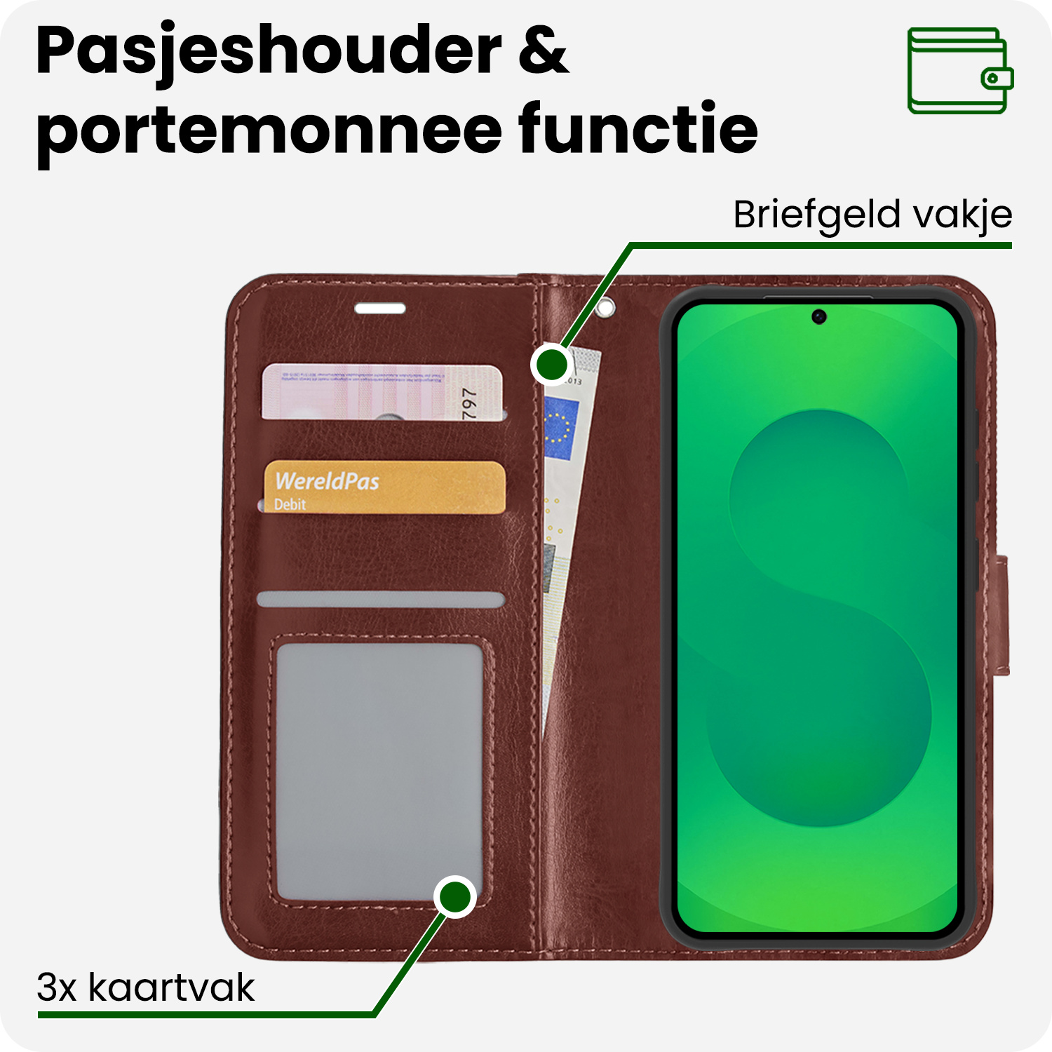 BASEY. BASEY. Samsung Galaxy S25 Plus Hoesje Bookcase Met Screenprotector - Bruin