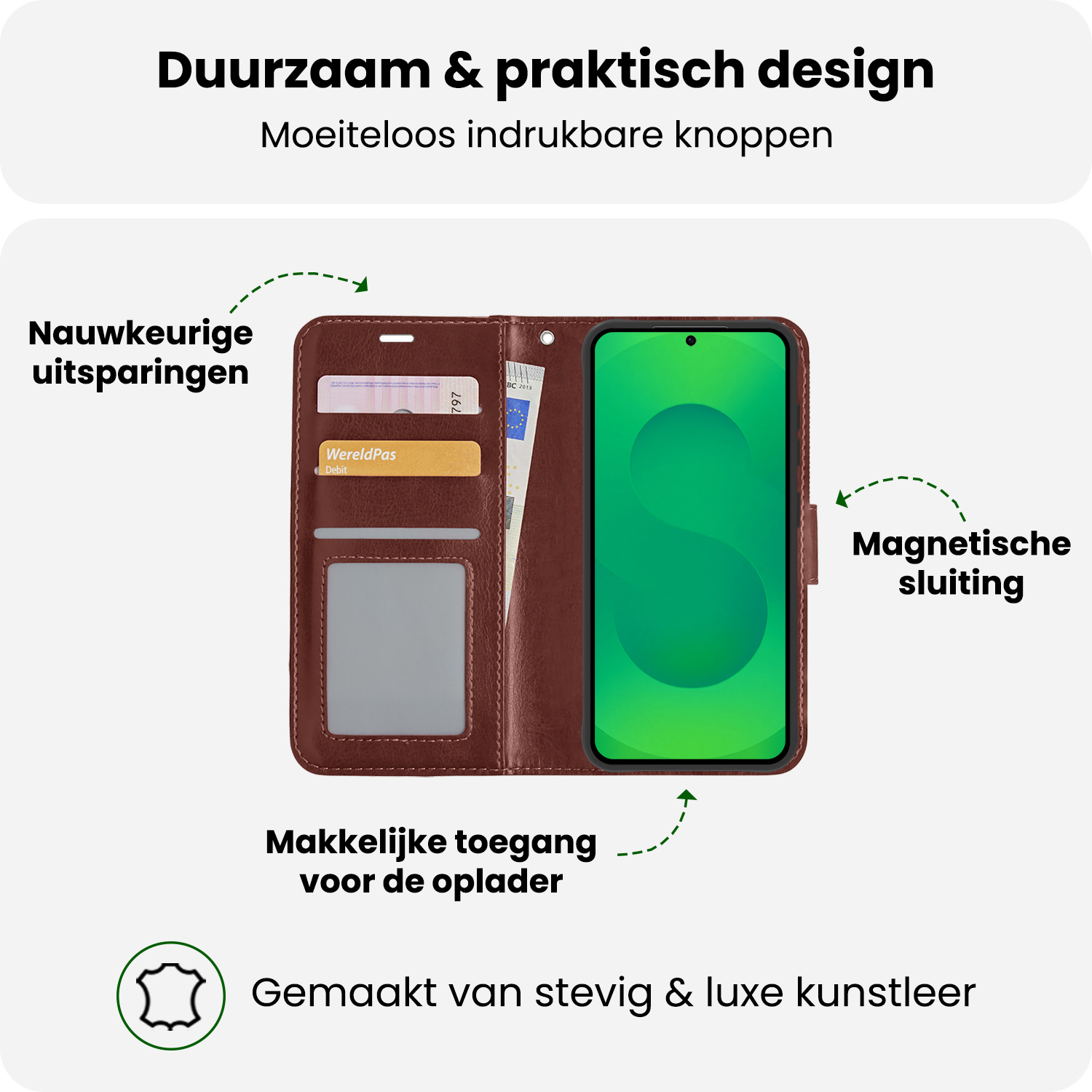 BASEY. BASEY. Samsung Galaxy S25 Plus Hoesje Bookcase Met 2x Screenprotector - Bruin