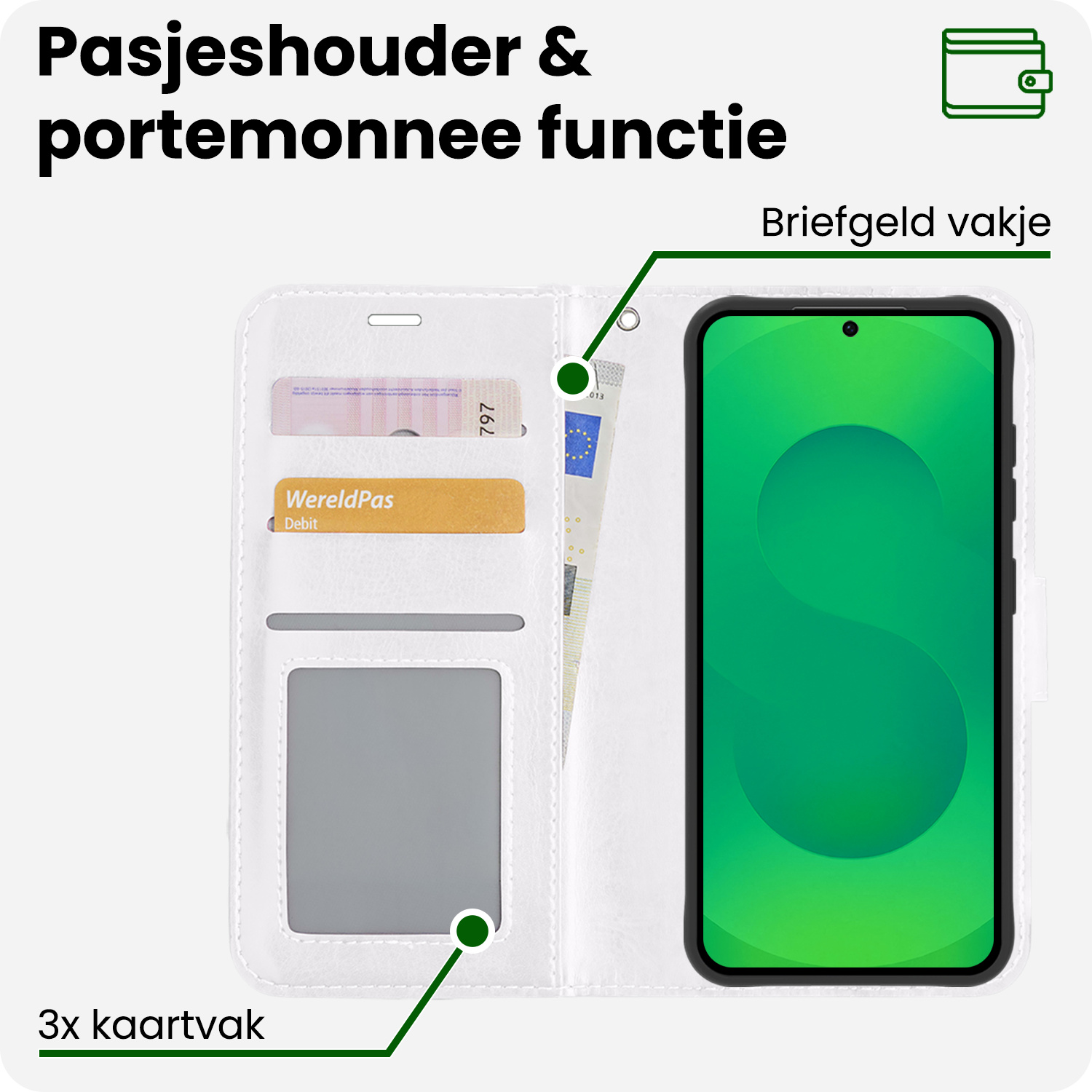 BASEY. BASEY. Samsung Galaxy S25 Plus Hoesje Bookcase Met 2x Screenprotector - Wit