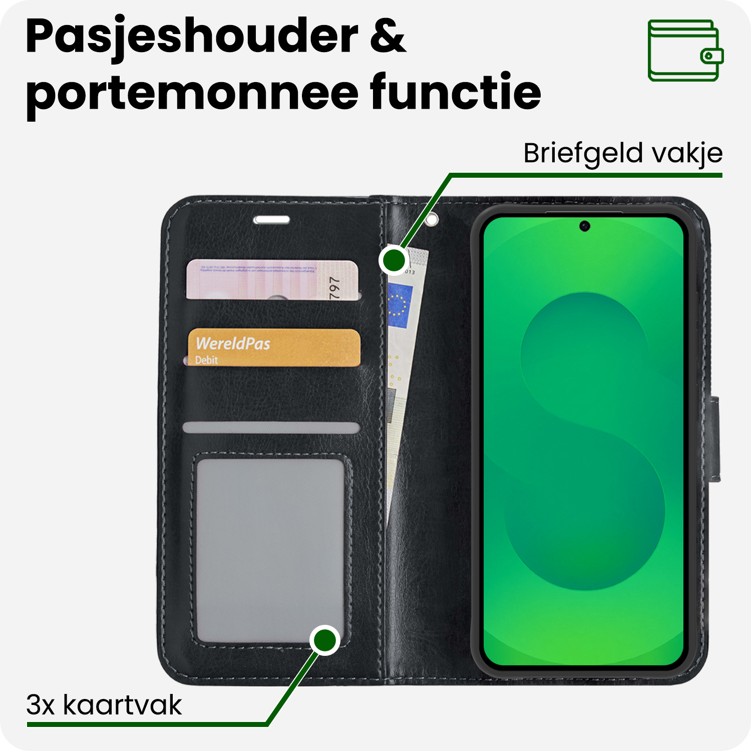 BASEY. BASEY. Samsung Galaxy S25 Plus Hoesje Bookcase Met 2x Screenprotector - Zwart