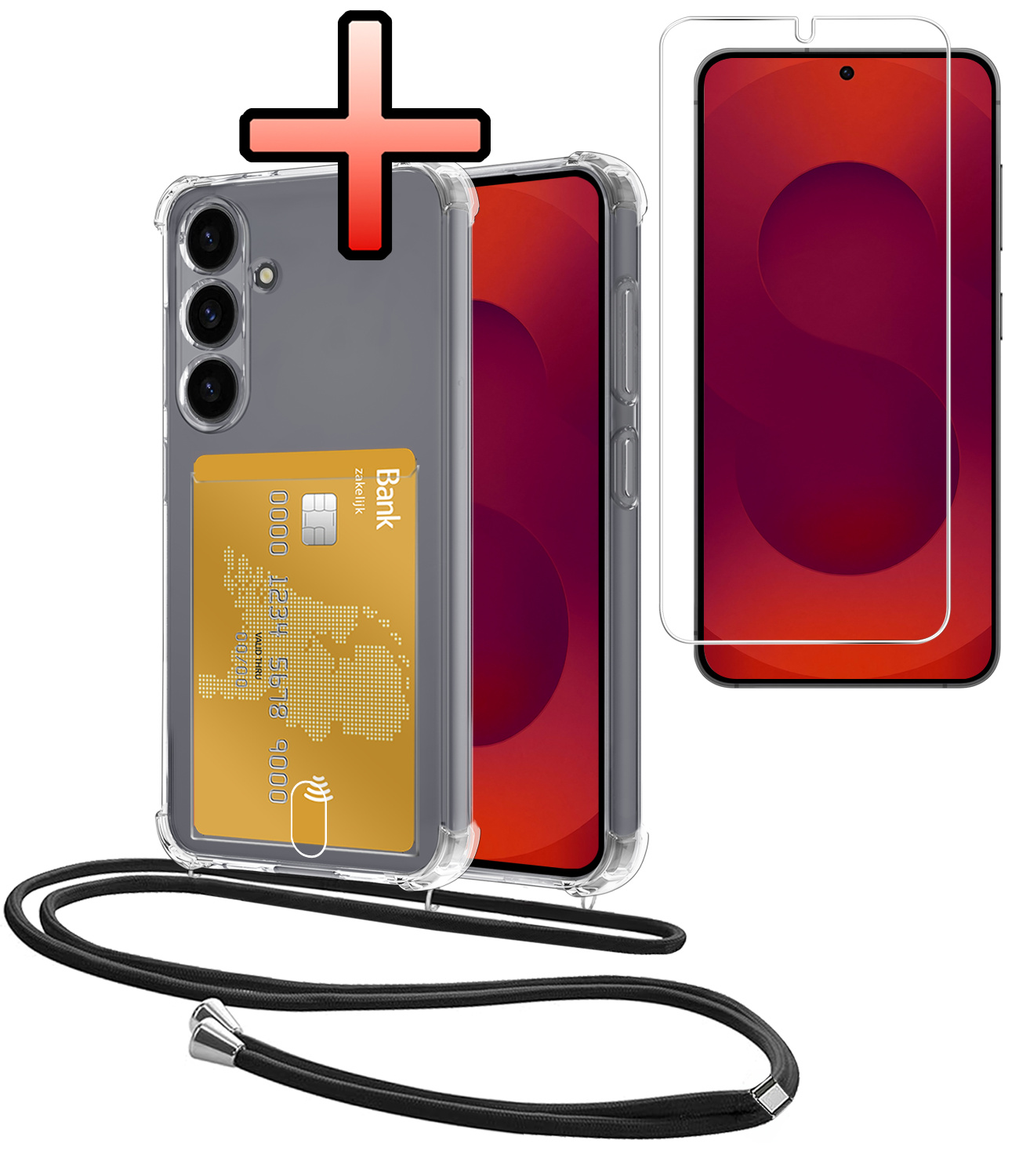 NoXx NoXx Samsung Galaxy S25 Hoesje Pashouder met Koord Met Screenprotector