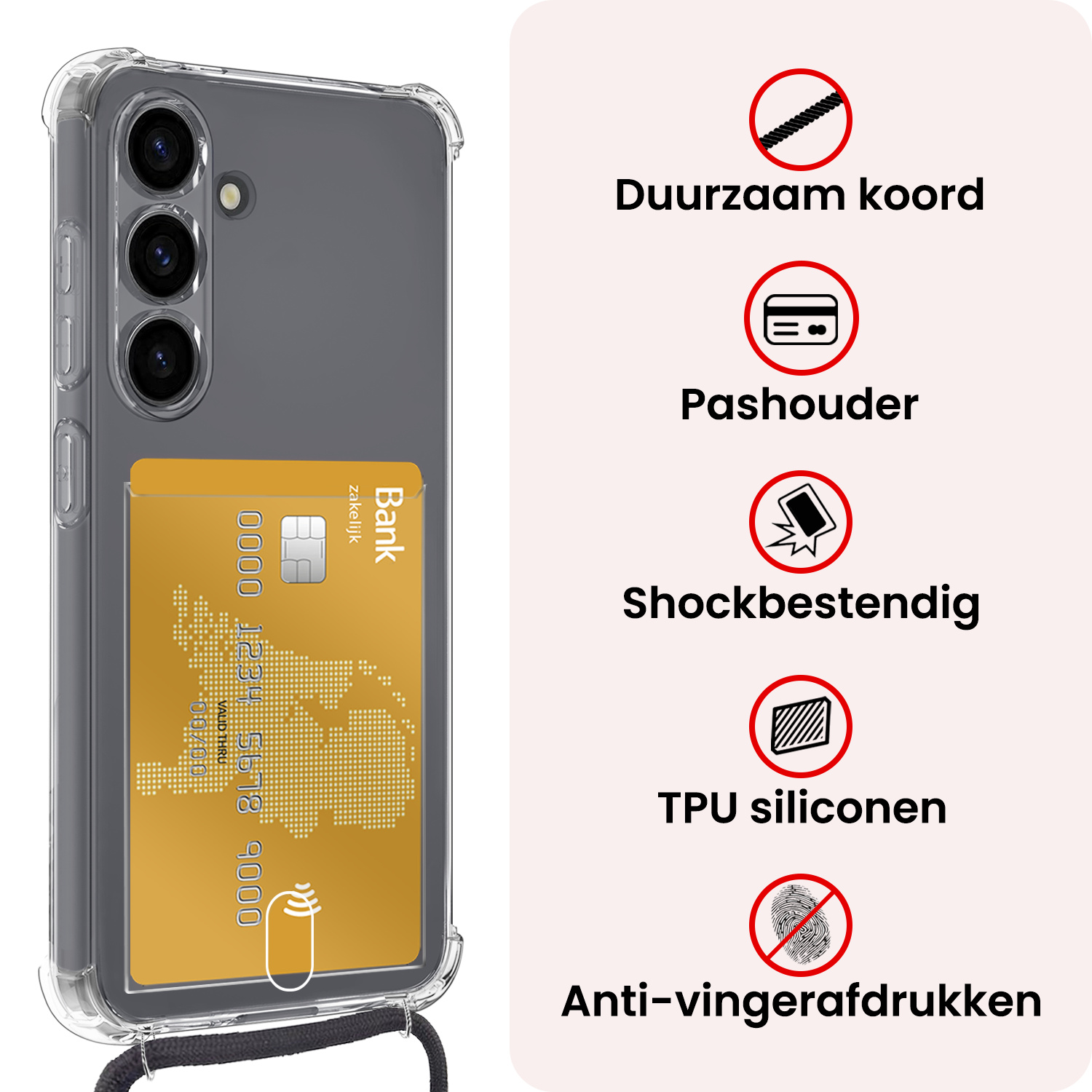 NoXx NoXx Samsung Galaxy S25 Hoesje Pashouder met Koord Met 2x Screenprotector