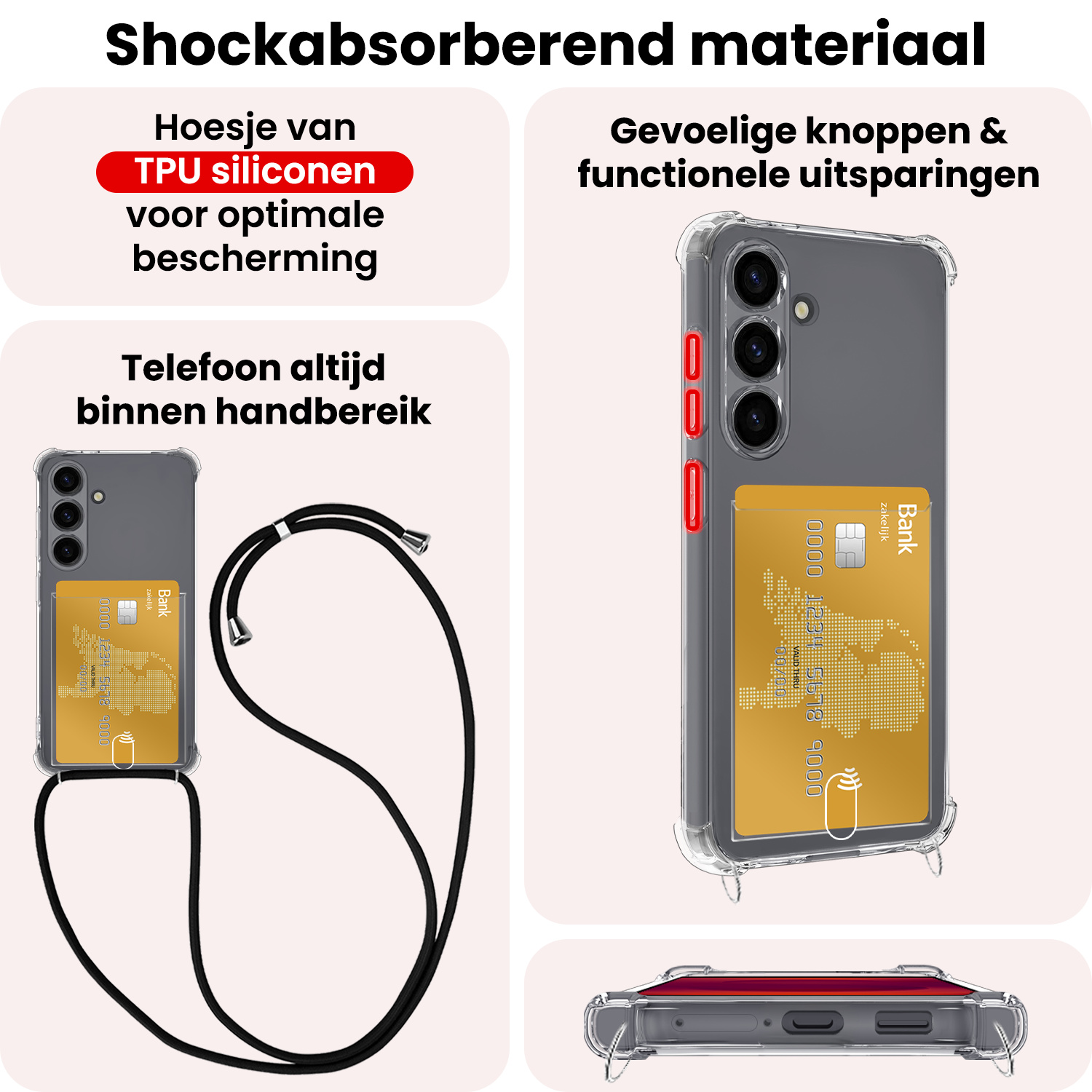 NoXx NoXx Samsung Galaxy S25 Hoesje Pashouder met Koord Met 2x Screenprotector