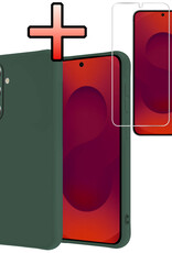 NoXx NoXx Samsung Galaxy S25 Hoesje Siliconen Met Screenprotector - Donkergroen