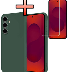 NoXx NoXx Samsung Galaxy S25 Hoesje Siliconen Met Screenprotector - Donkergroen