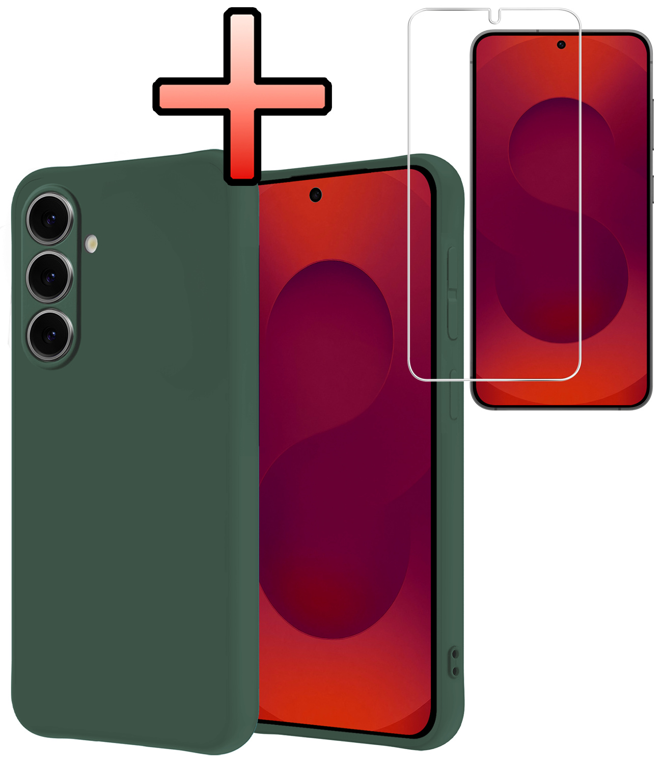 NoXx NoXx Samsung Galaxy S25 Hoesje Siliconen Met Screenprotector - Donkergroen