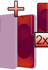NoXx NoXx Samsung Galaxy S25 Hoesje Siliconen Met 2x Screenprotector - Lila