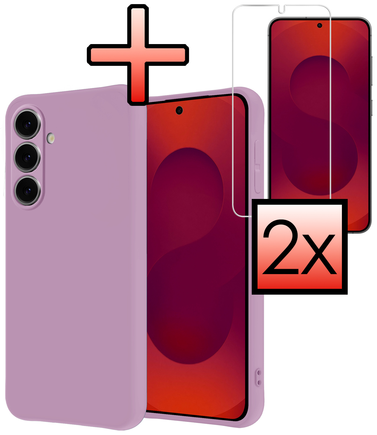 NoXx NoXx Samsung Galaxy S25 Hoesje Siliconen Met 2x Screenprotector - Lila