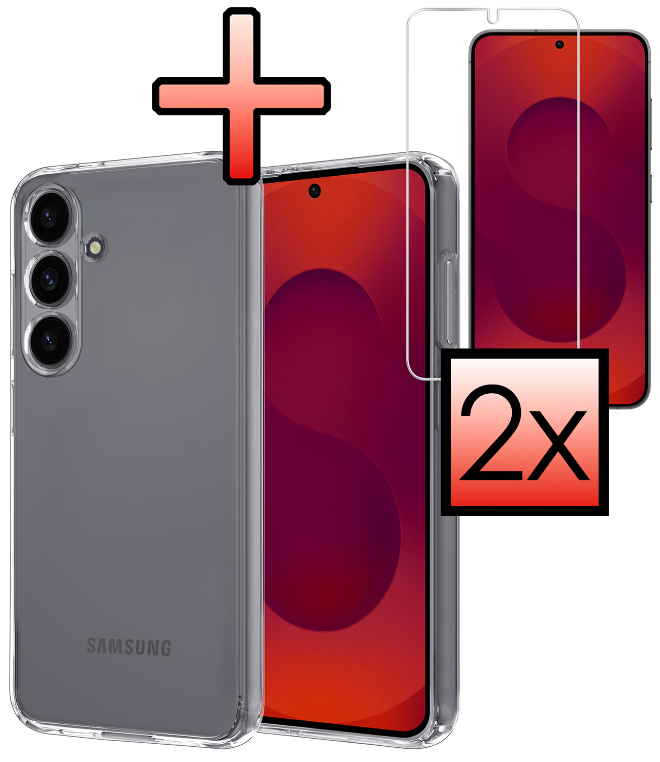 NoXx NoXx Samsung Galaxy S25 Hoesje Siliconen Met 2x Screenprotector - Transparant